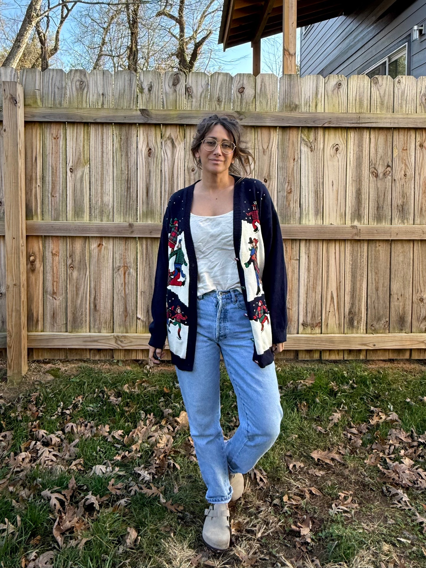 1992 Susan Bristol Embroidered Cardigan Holiday Ice Skating