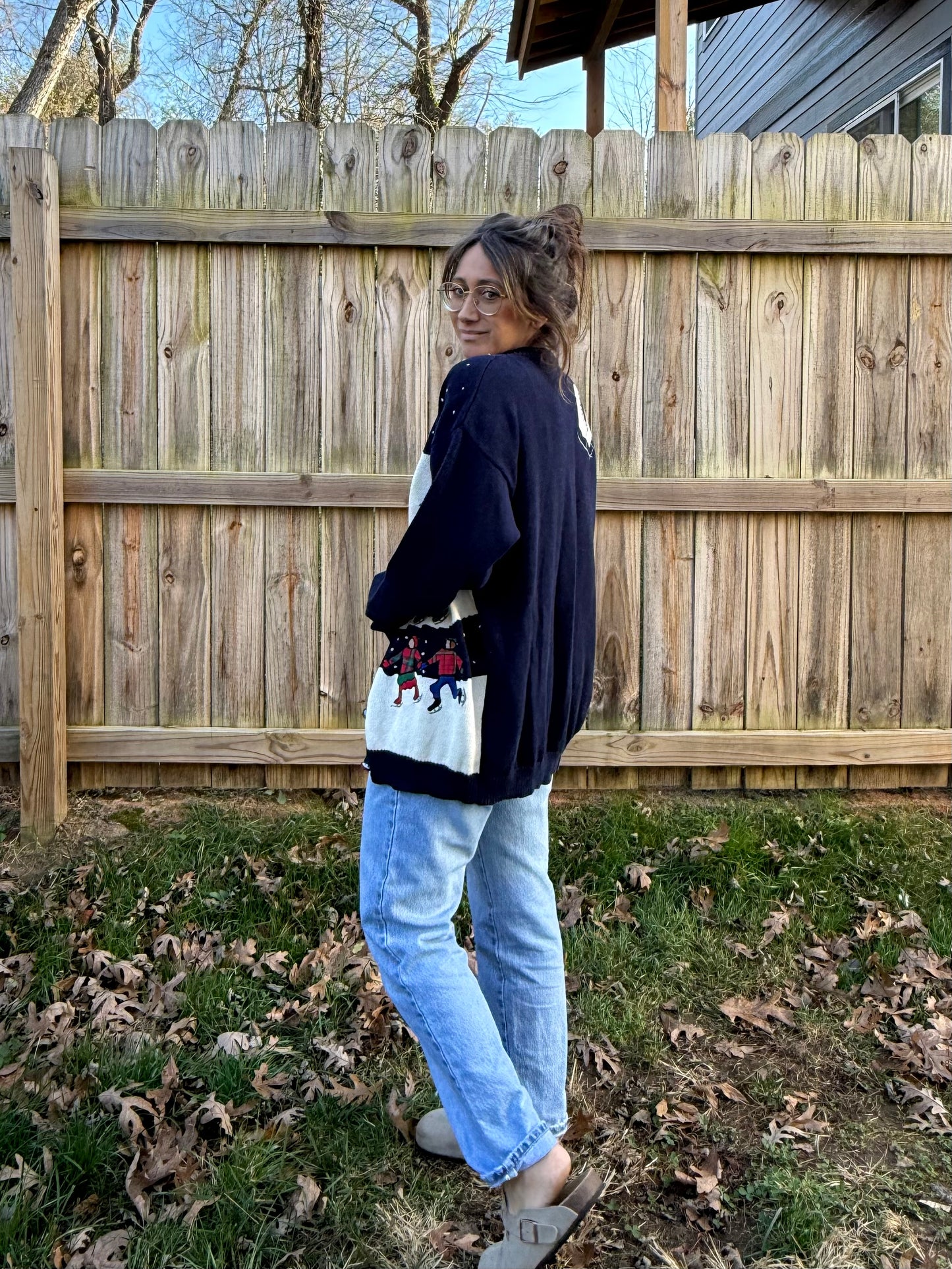 1992 Susan Bristol Embroidered Cardigan Holiday Ice Skating