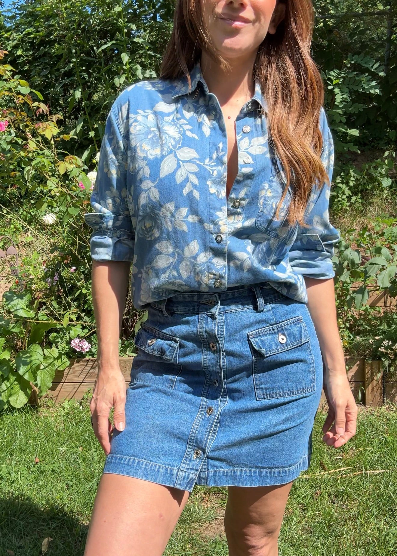 Vintage Lizwear Chambray Floral Shirt – 90s Western Denim