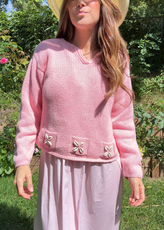 Cowrie Shell Knit Sweater — Bubblegum Pink 90s Surf / Coastal Cowboy