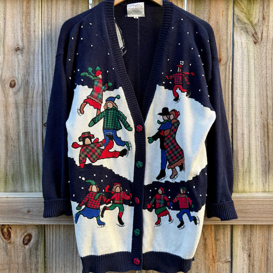 1992 Susan Bristol Embroidered Cardigan Holiday Ice Skating