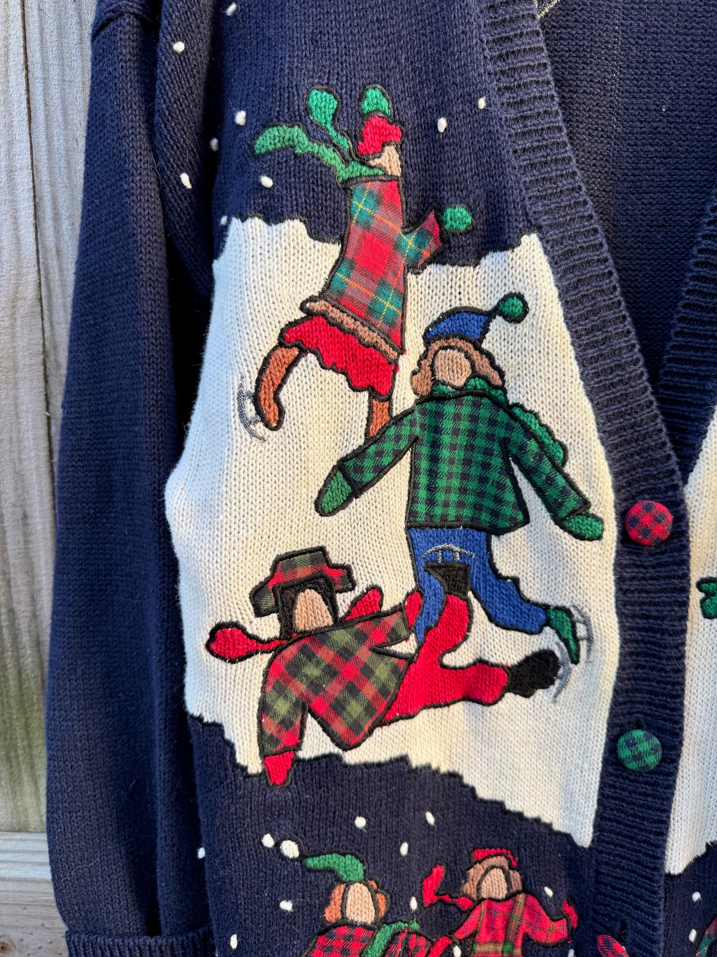 1992 Susan Bristol Embroidered Cardigan Holiday Ice Skating