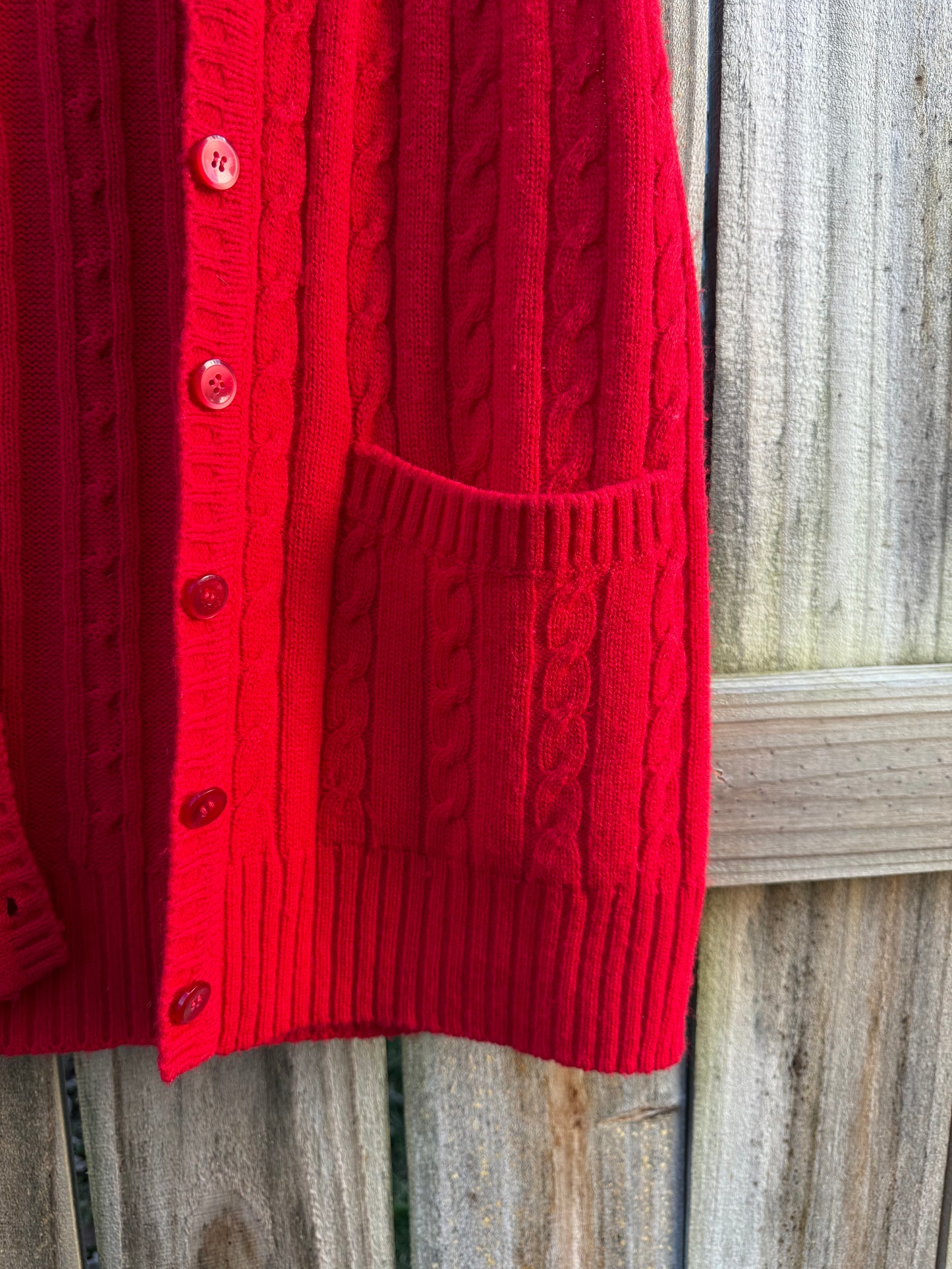 Vintage Red Wool-Blend Cable-Knit Button Vest