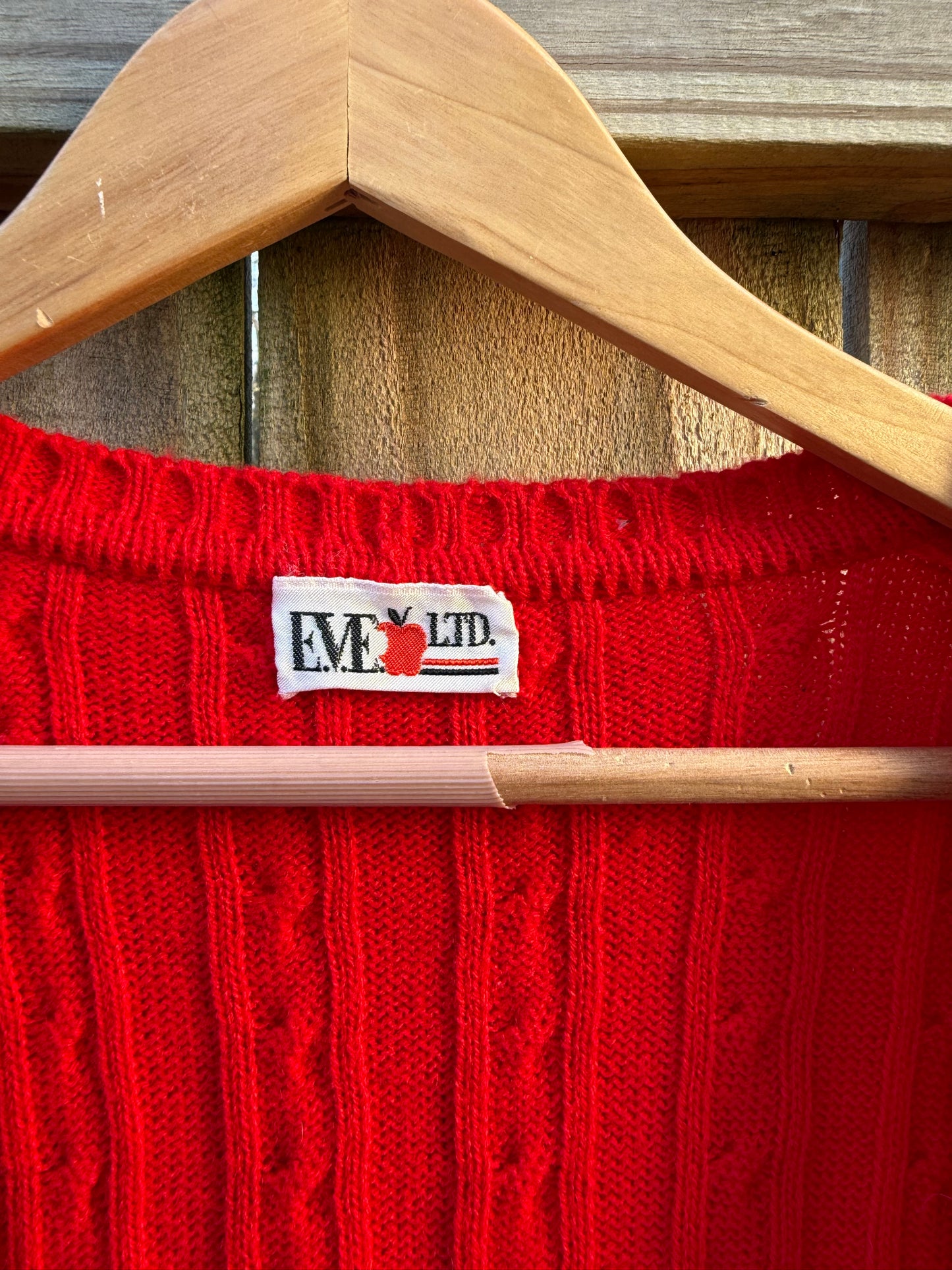 Vintage Red Wool-Blend Cable-Knit Button Vest