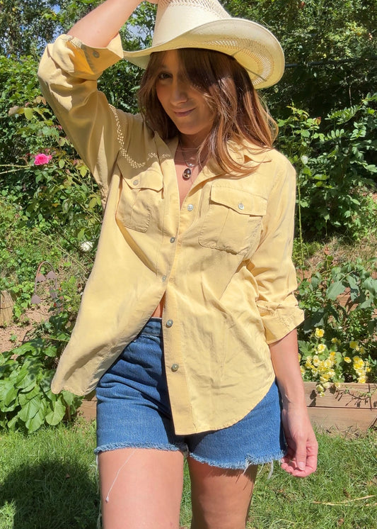 Silk Button-Down Shirt — Butter Yellow / Western Luxe Vintage