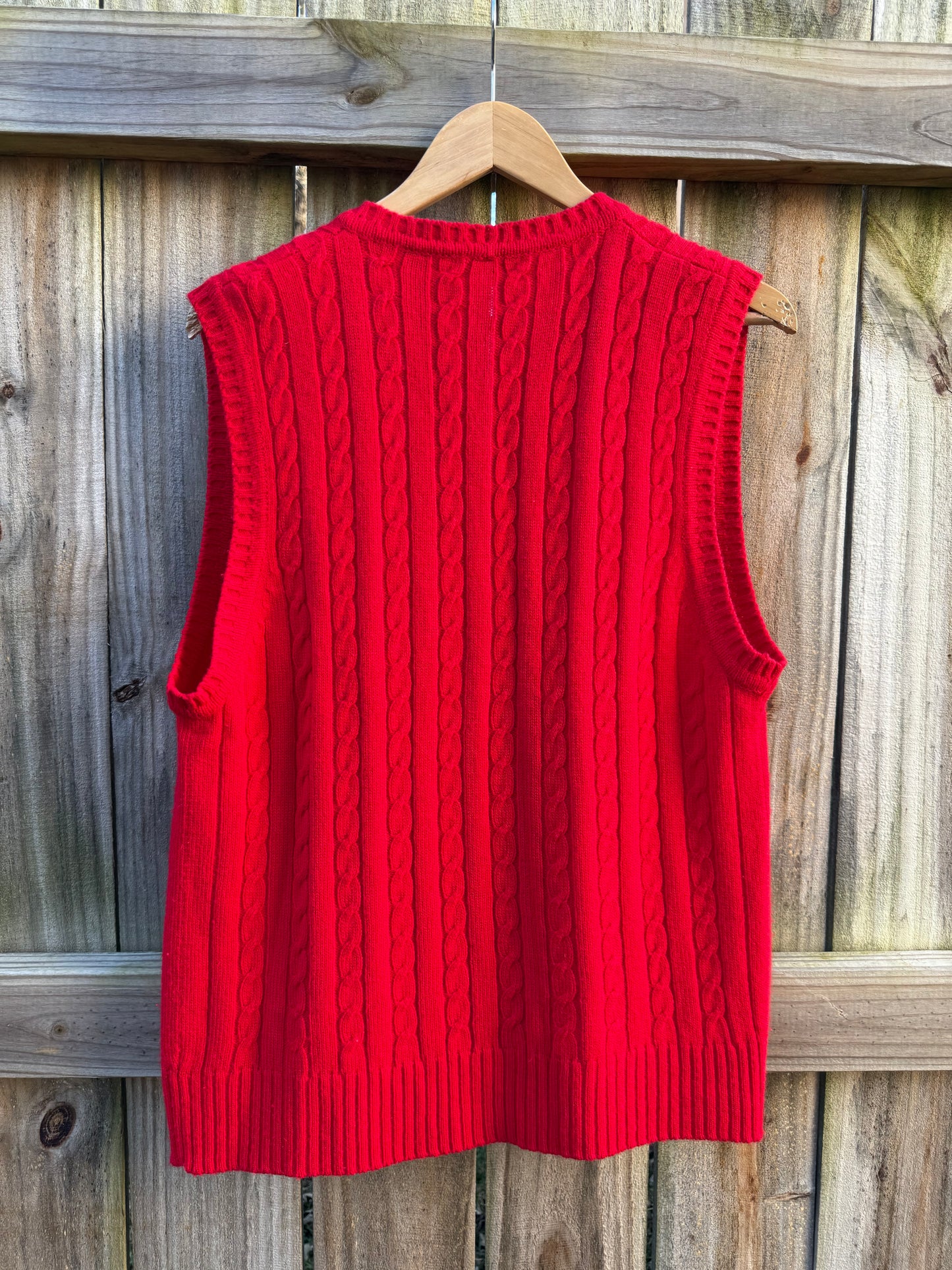 Vintage Red Wool-Blend Cable-Knit Button Vest