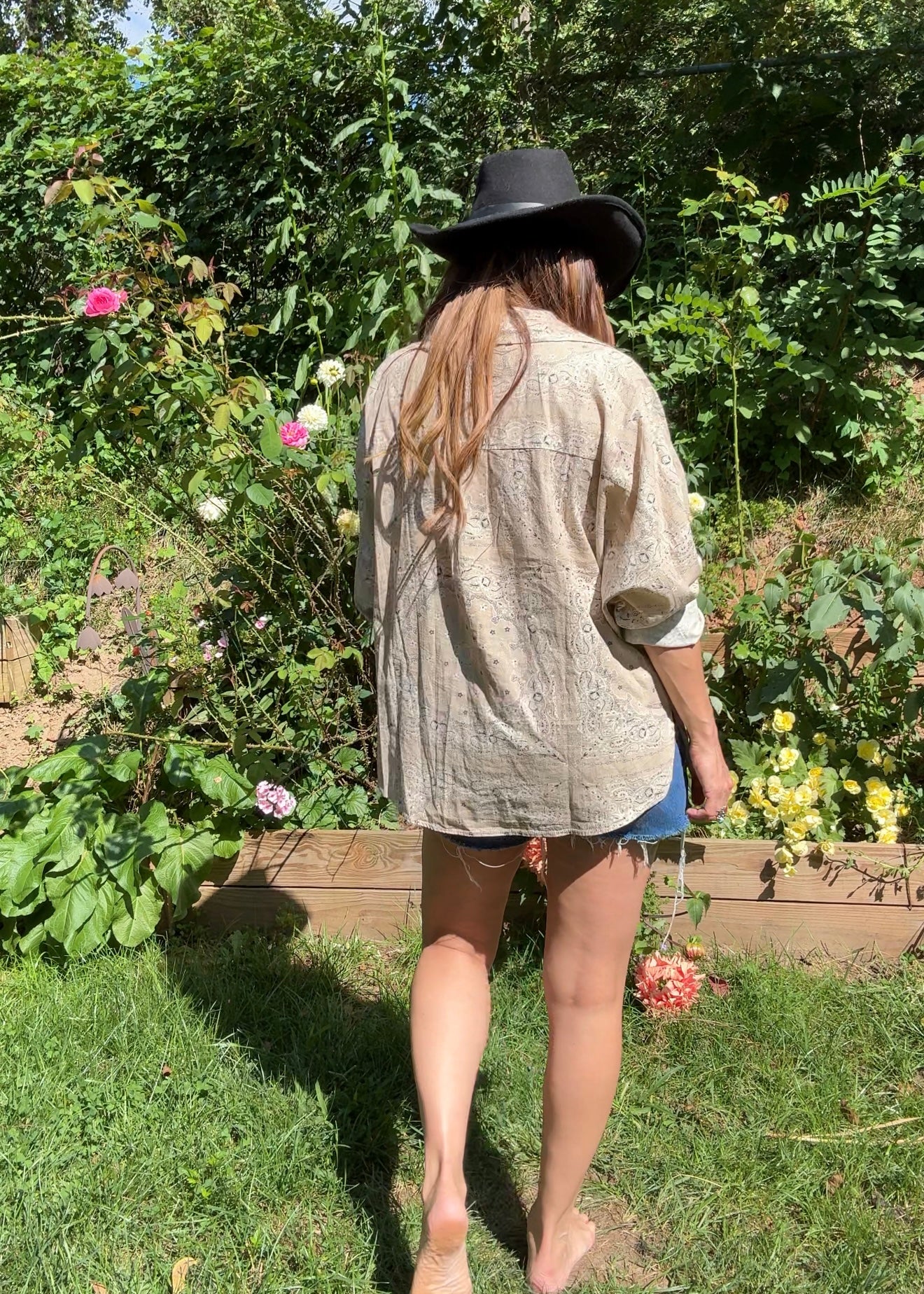 Bandana Print Button-Down Shirt — Taupe / Western Luxe