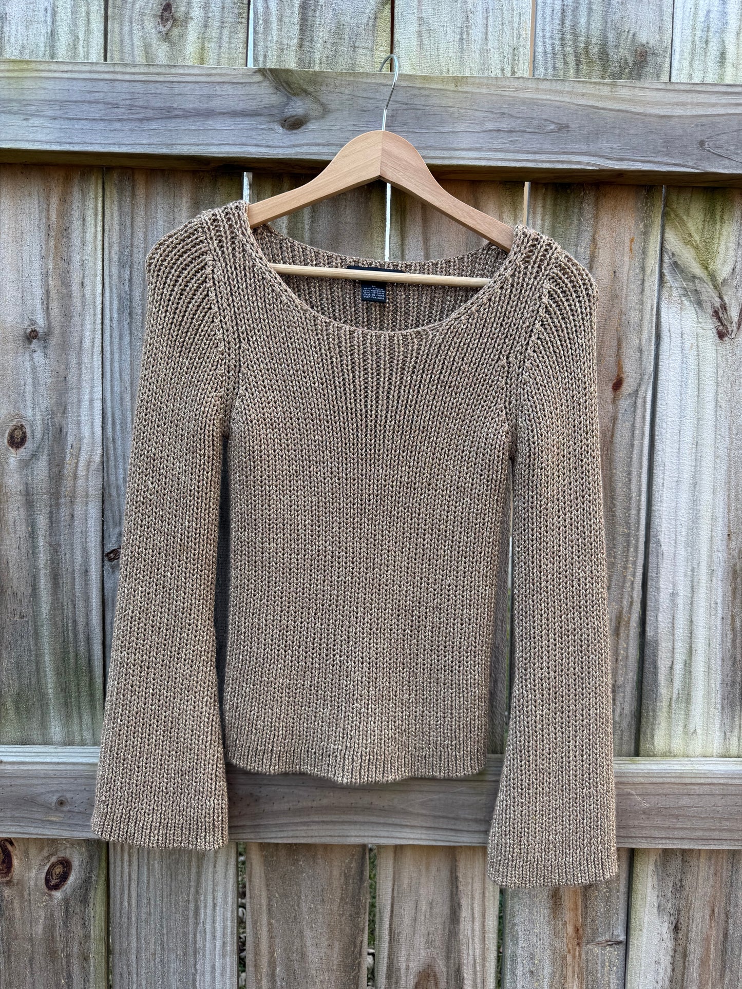 Metallic Taupe Gold Scoop-Neck Knit Sweater (Bell Sleeve)
