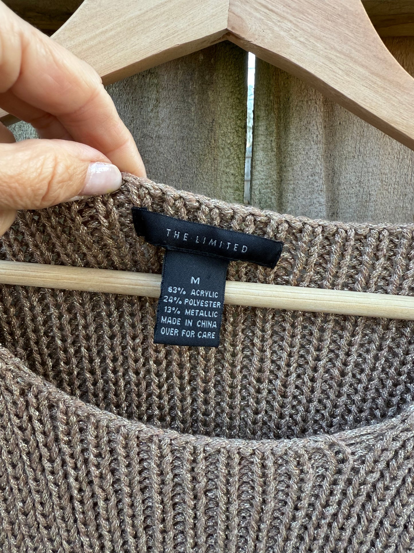 Metallic Taupe Gold Scoop-Neck Knit Sweater (Bell Sleeve)