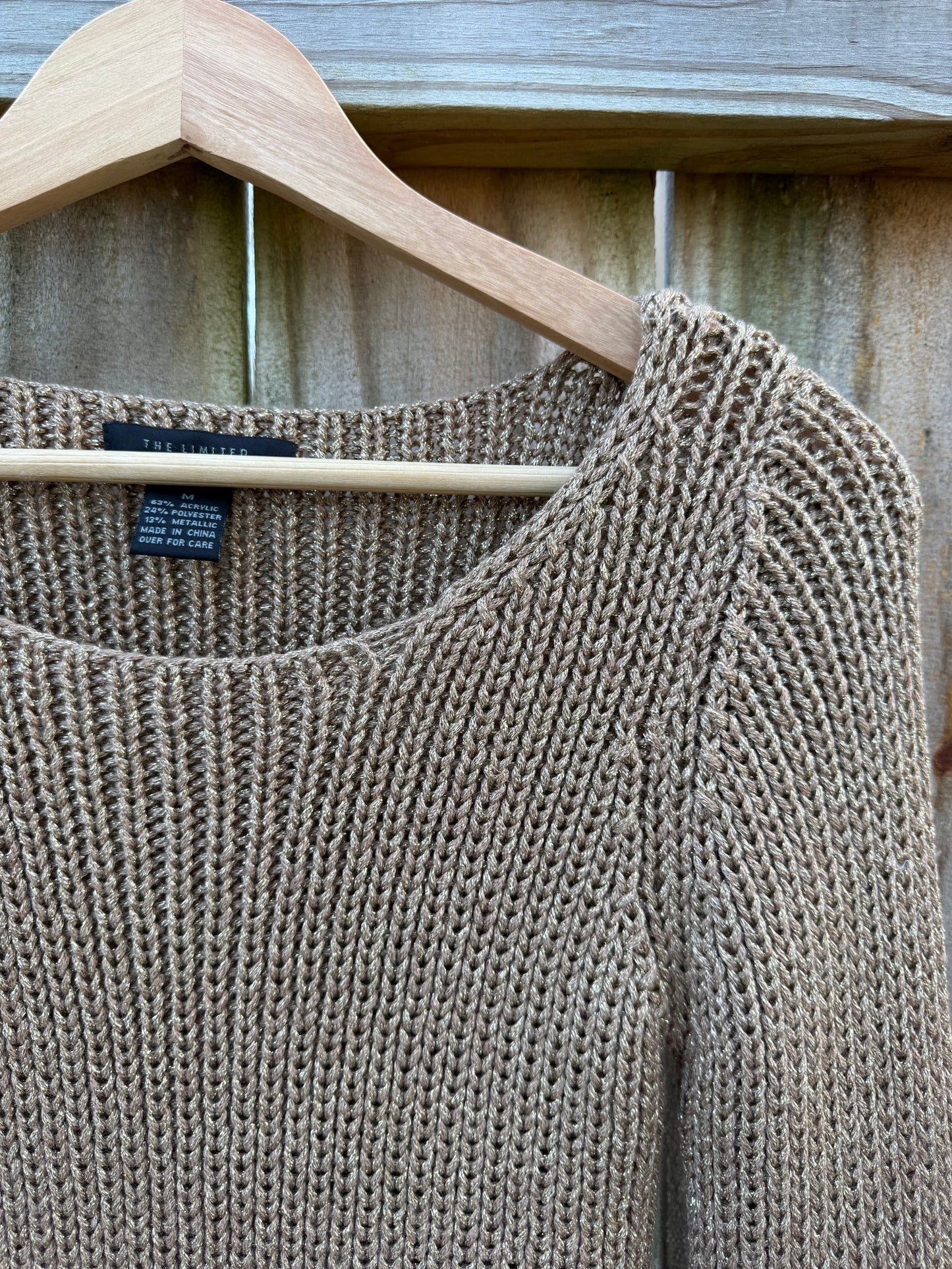 Metallic Taupe Gold Scoop-Neck Knit Sweater (Bell Sleeve)