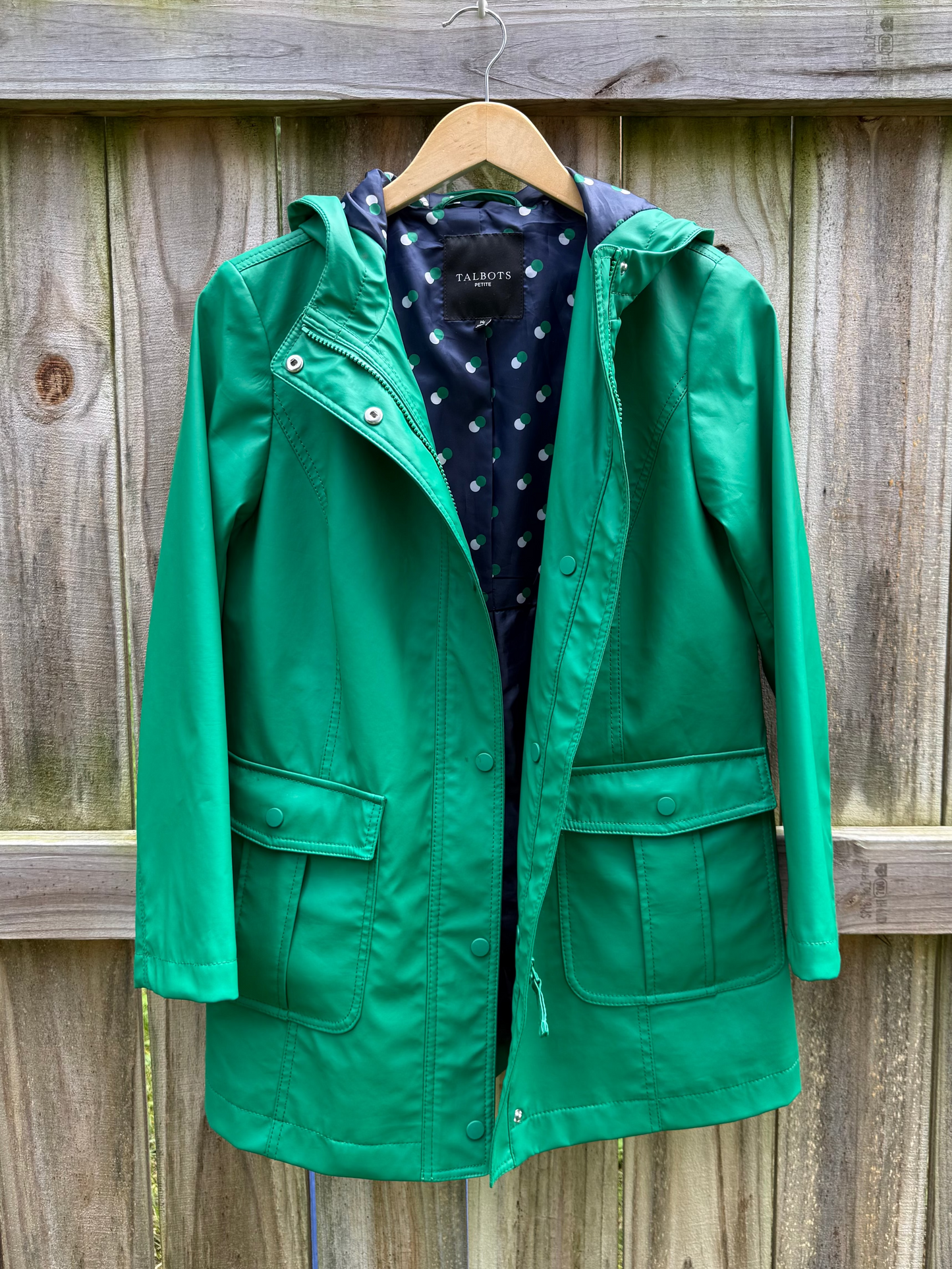 Vintage Talbots Emerald Green Hooded Rain Jacket