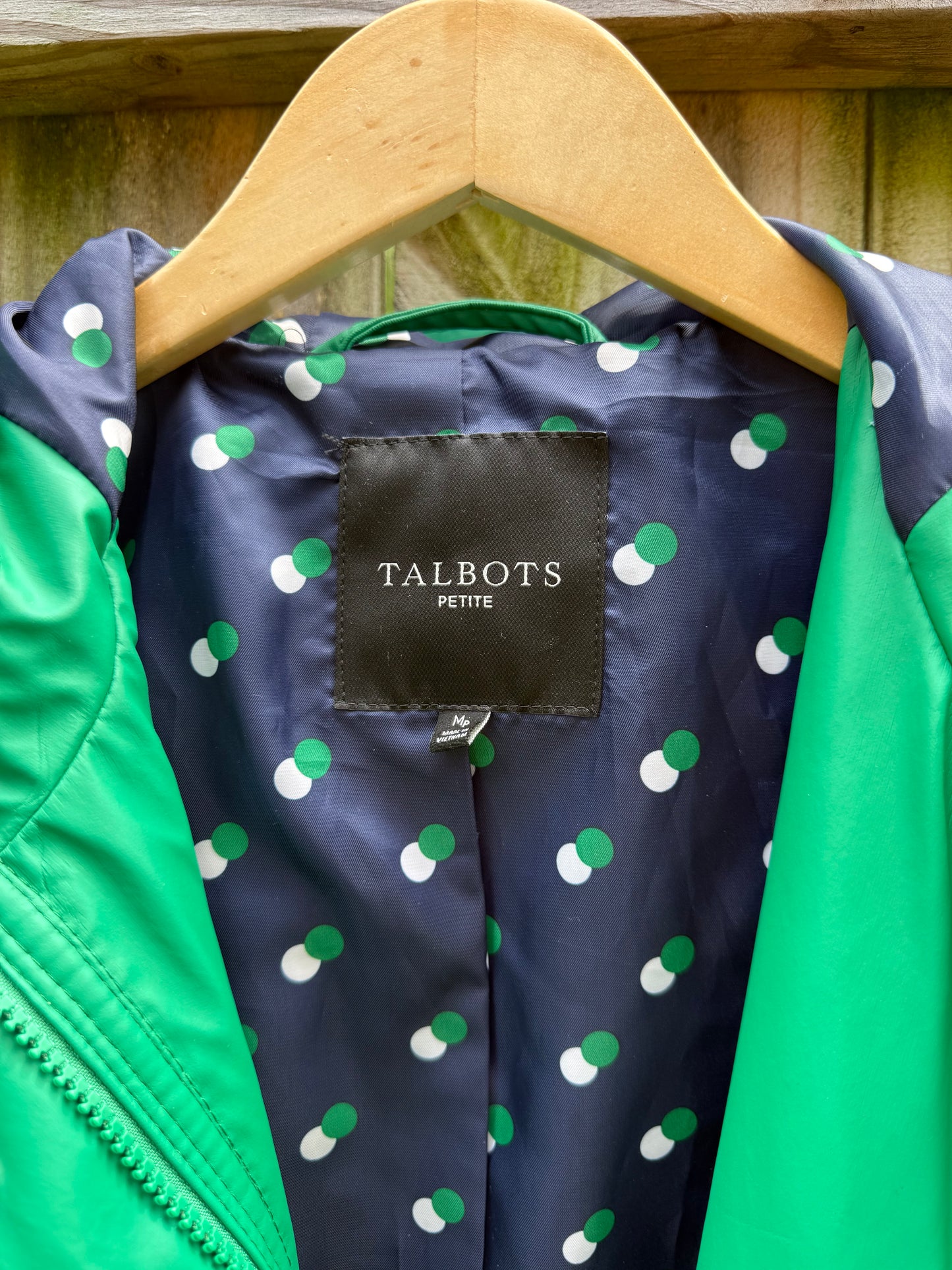 Vintage Talbots Emerald Green Hooded Rain Jacket
