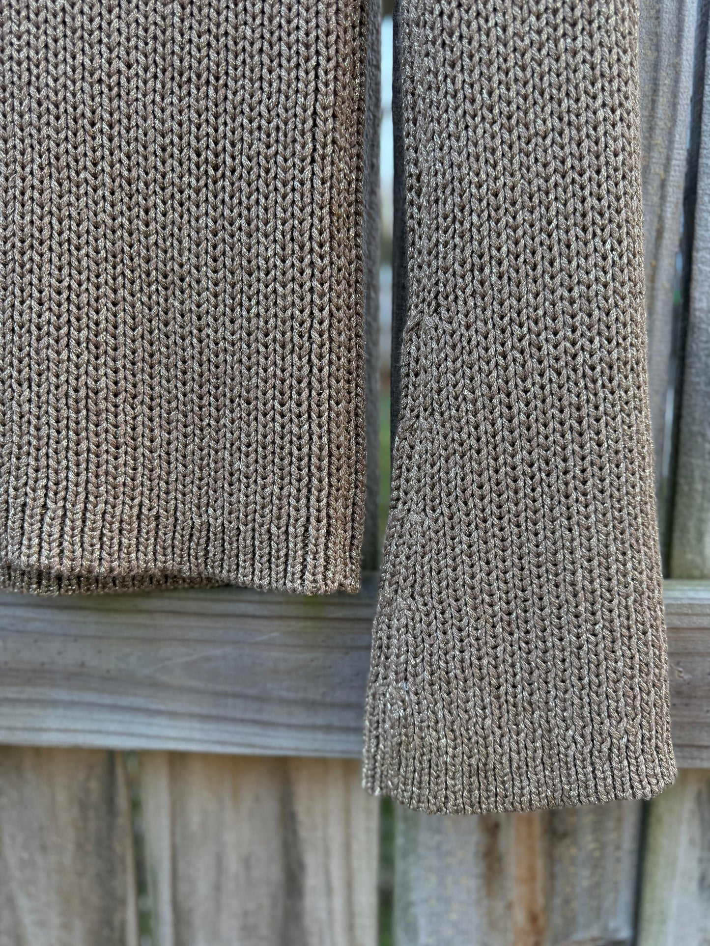 Metallic Taupe Gold Scoop-Neck Knit Sweater (Bell Sleeve)