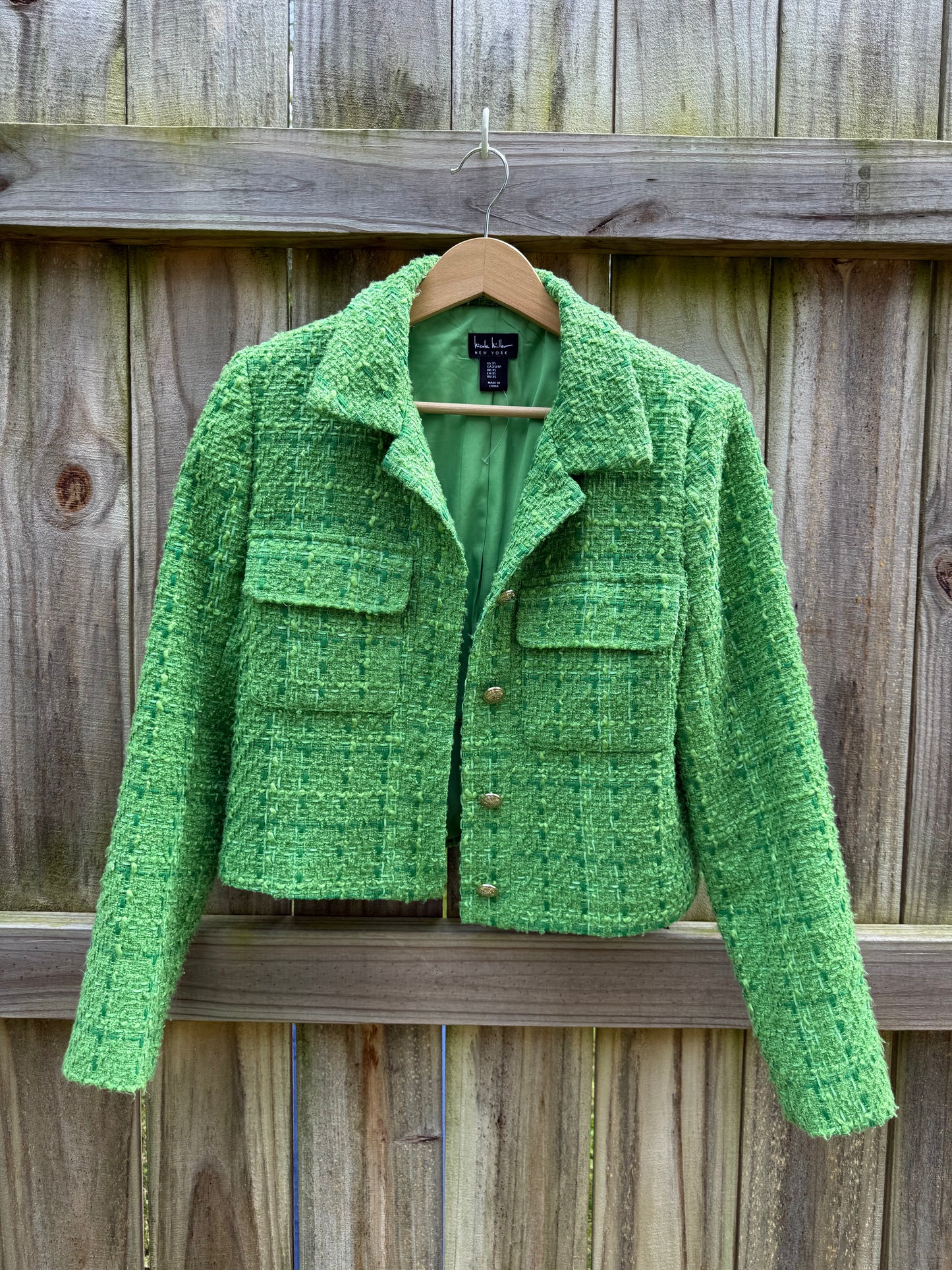 Nicole Miller Lime Bouclé Cropped Jacket
