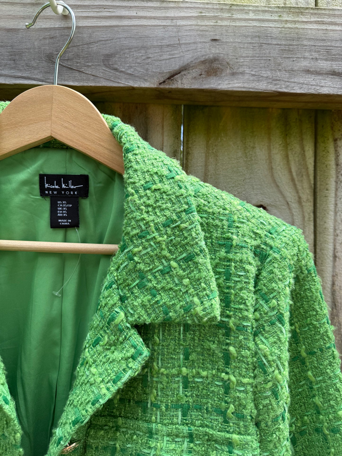 Nicole Miller Lime Bouclé Cropped Jacket