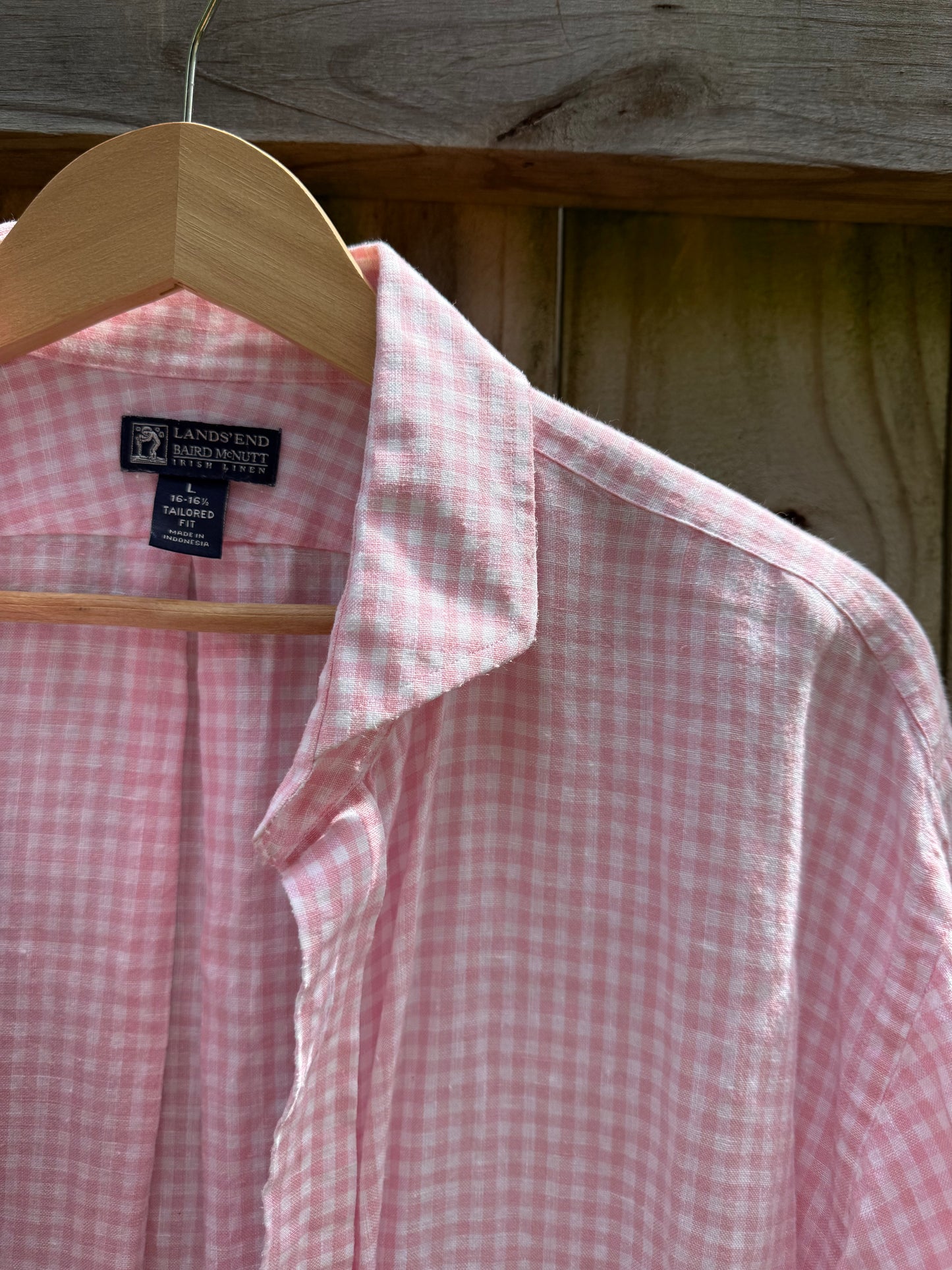 Lands' End British Linen Pink Gingham Button-Up