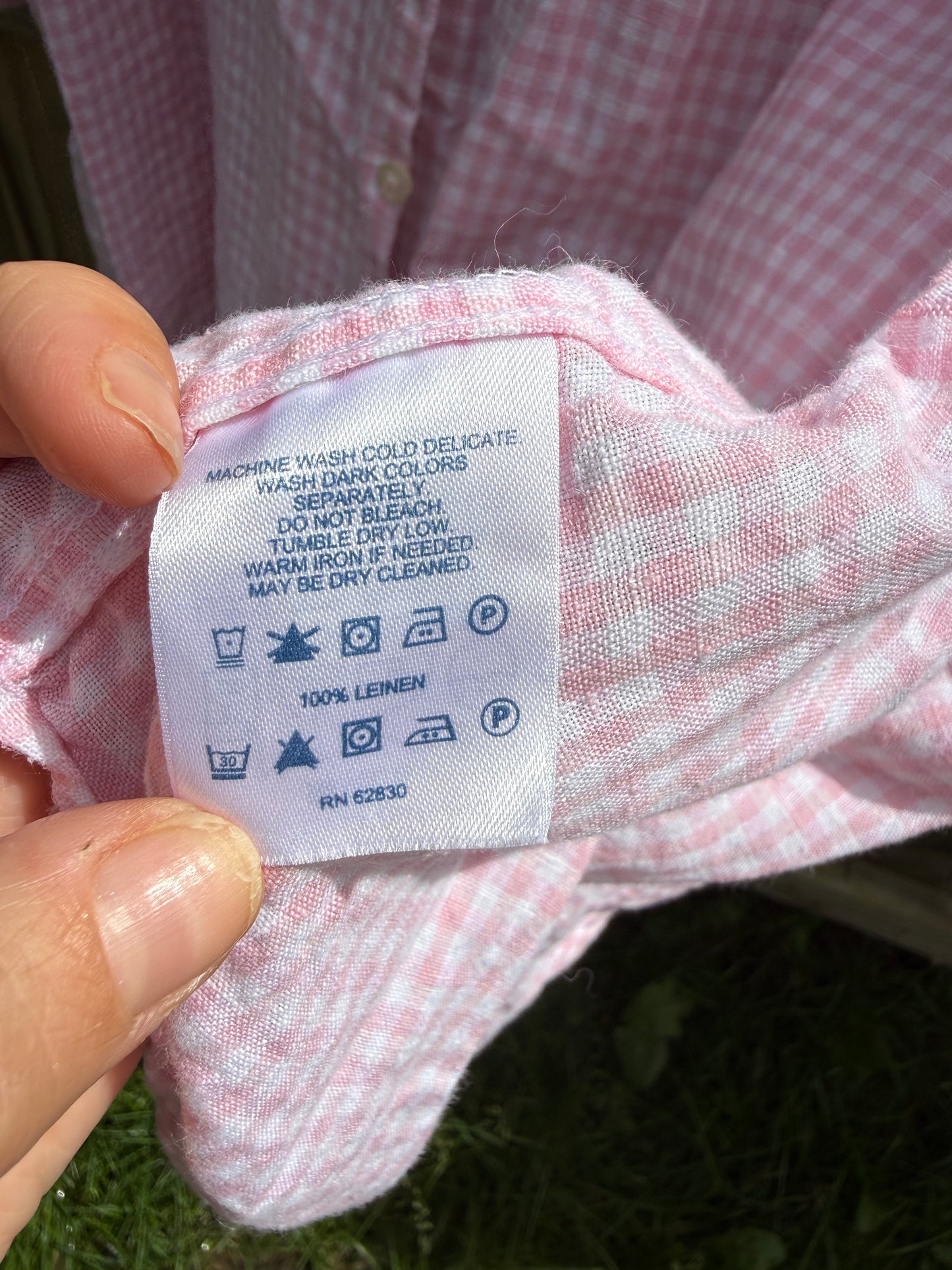 Lands' End British Linen Pink Gingham Button-Up