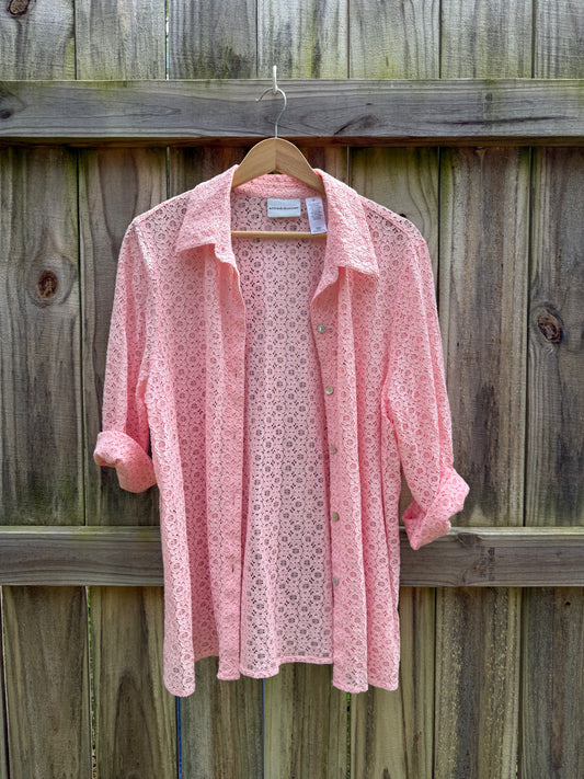 Alfred Dunner Pink Lace Button-Up