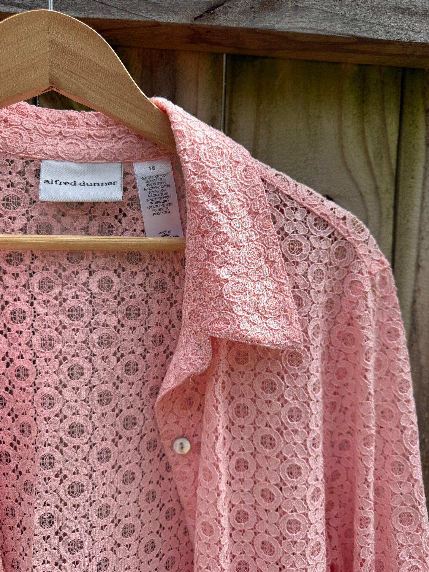 Alfred Dunner Pink Lace Button-Up