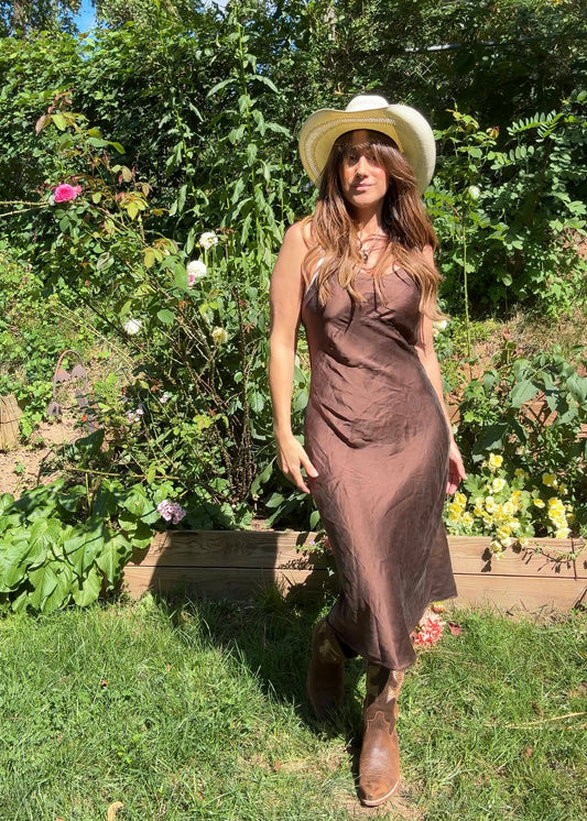 Vintage Silk Slip Dress / Espresso Brown 2000s / S-M