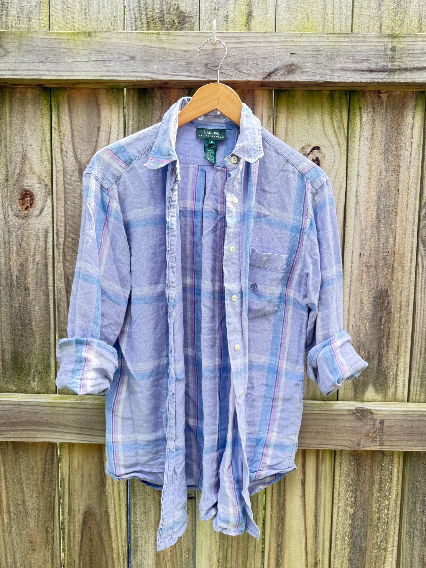 Lauren Ralph Lauren Blue Plaid Linen Shirt