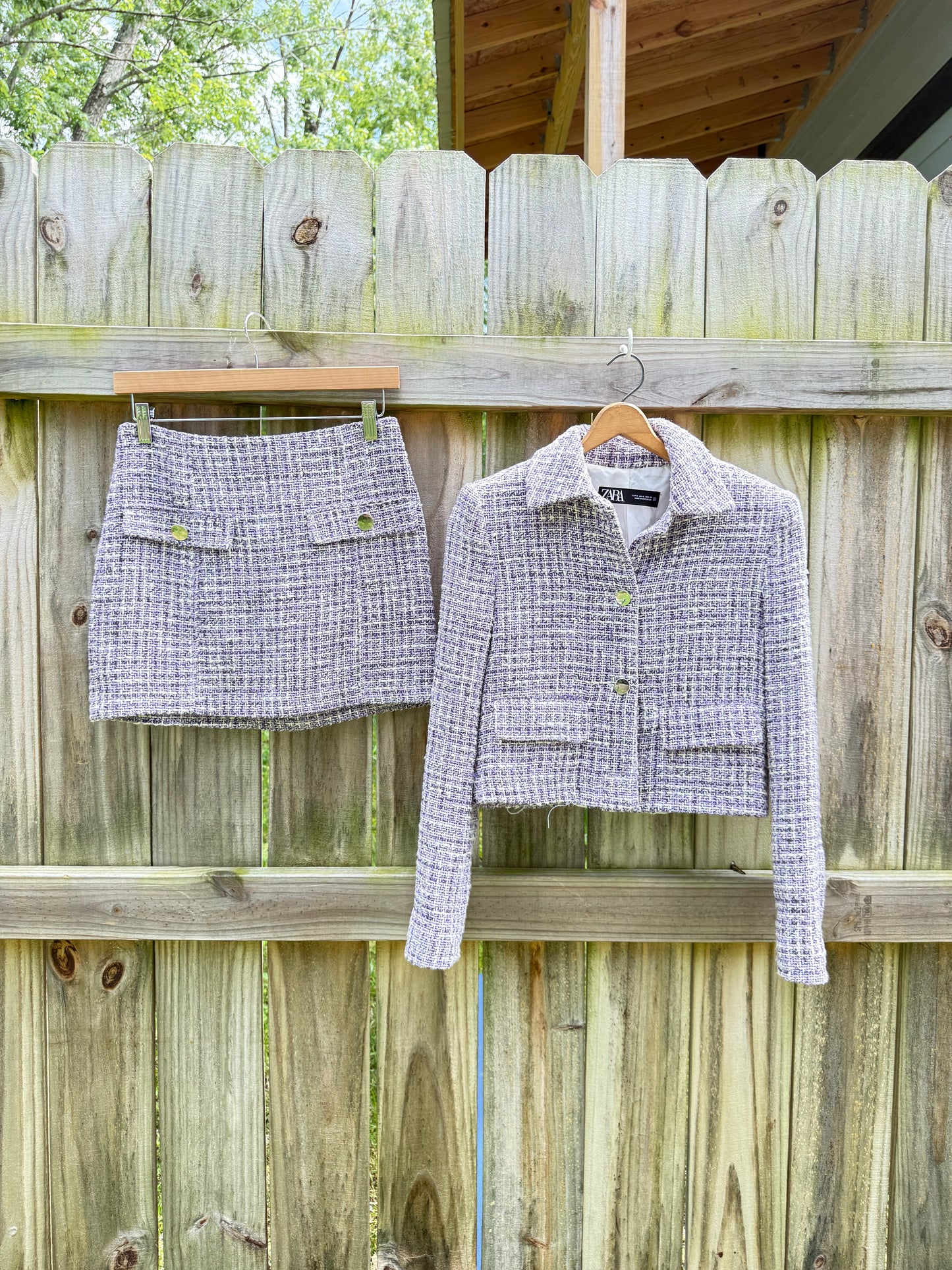 Zara Lilac Bouclé Tweed Skirt Set | Cropped Jacket | Chanel Inspired Lavender Co-Ord | Quiet Luxury | Size Small
