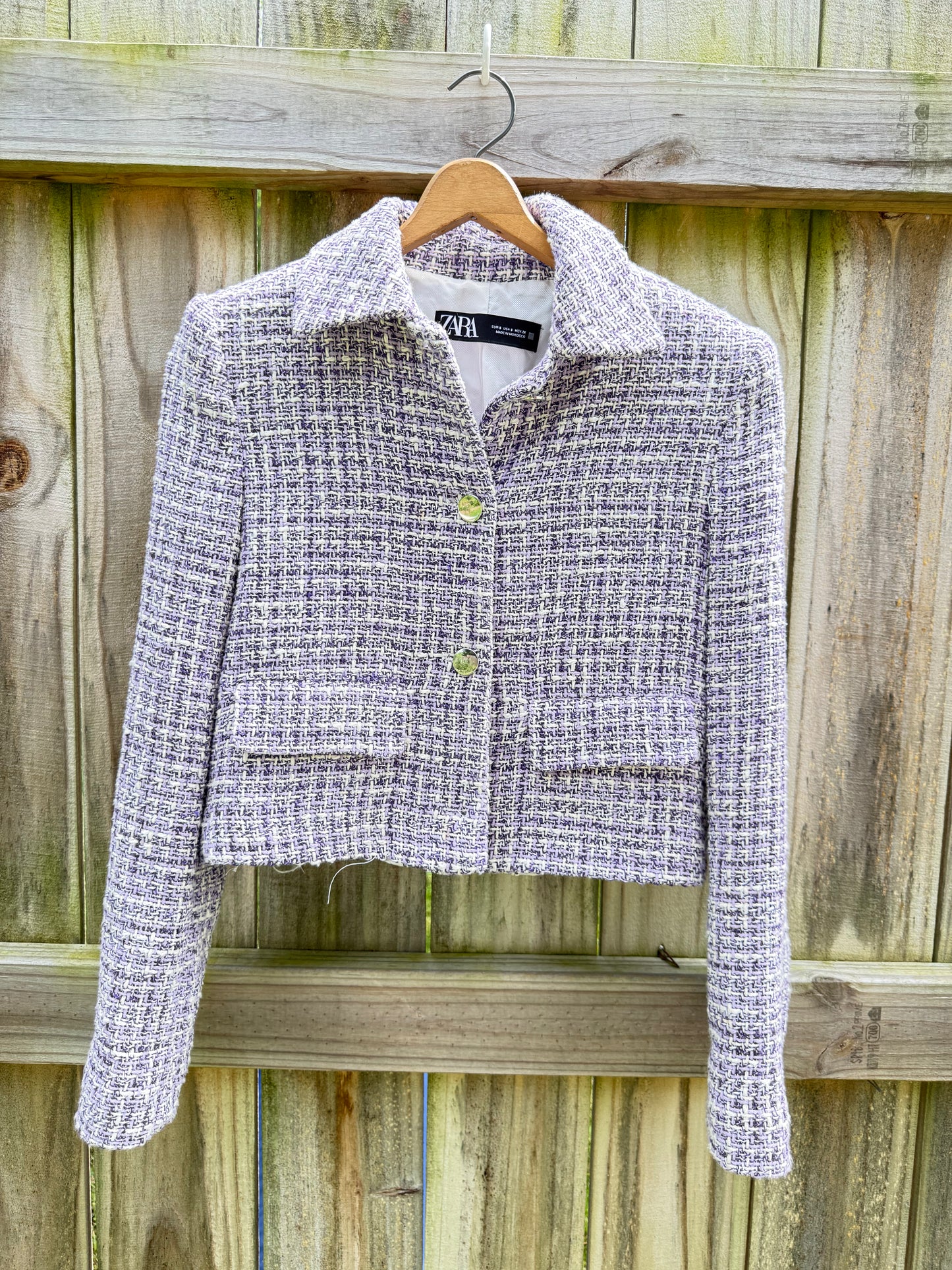 Zara Lilac Bouclé Tweed Skirt Set | Cropped Jacket | Chanel Inspired Lavender Co-Ord | Quiet Luxury | Size Small