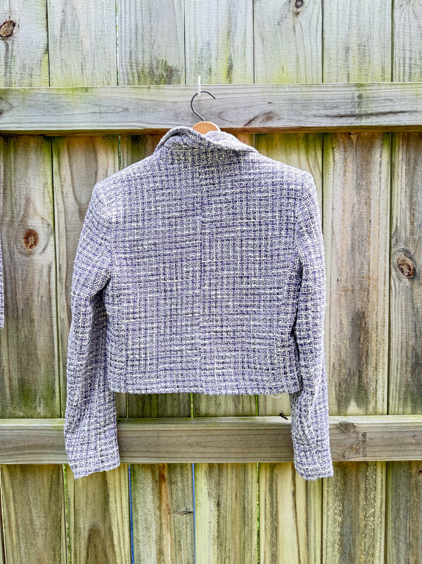 Zara Lilac Bouclé Tweed Skirt Set | Cropped Jacket | Chanel Inspired Lavender Co-Ord | Quiet Luxury | Size Small