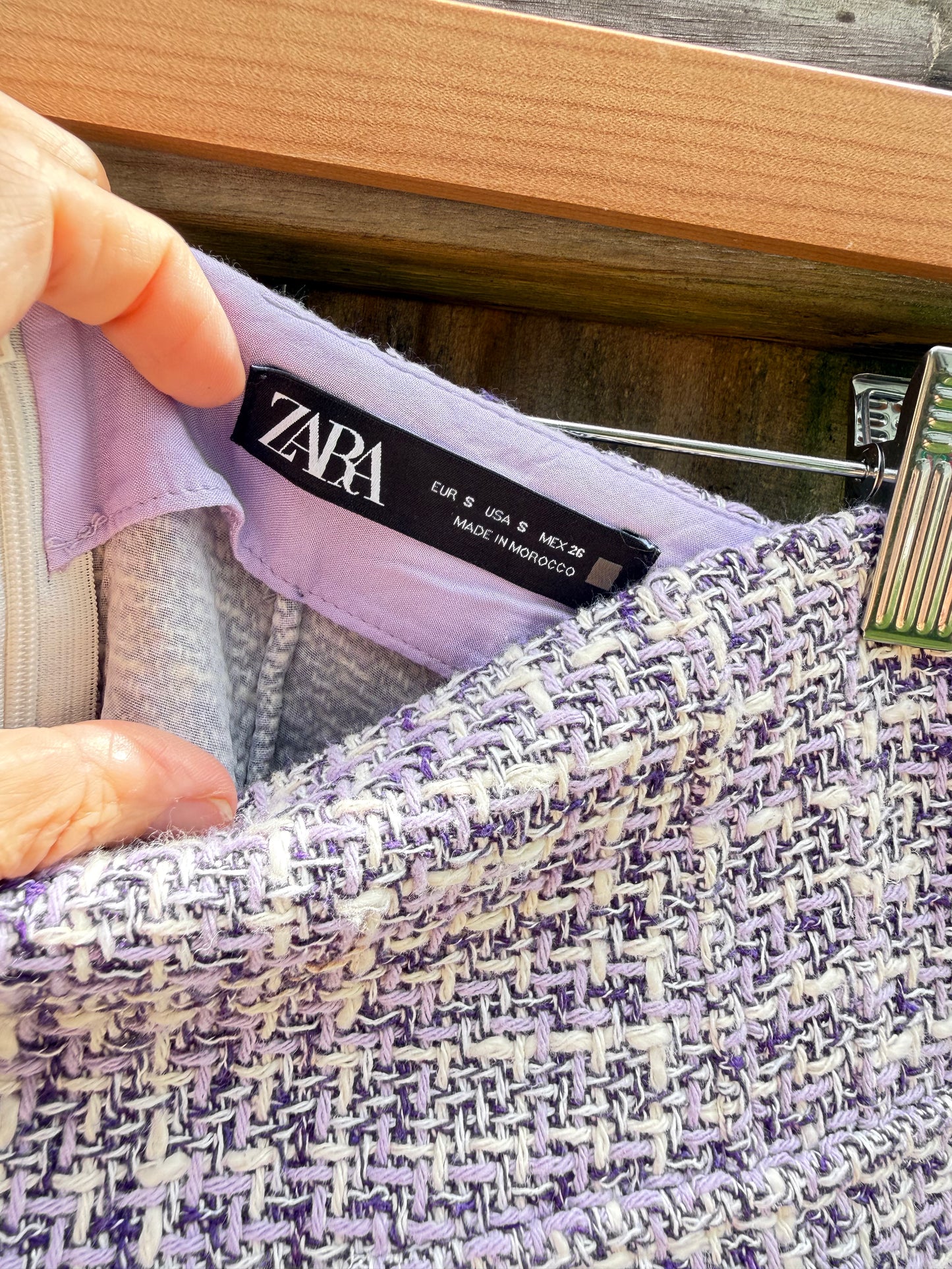 Zara Lilac Bouclé Tweed Skirt Set | Cropped Jacket | Chanel Inspired Lavender Co-Ord | Quiet Luxury | Size Small