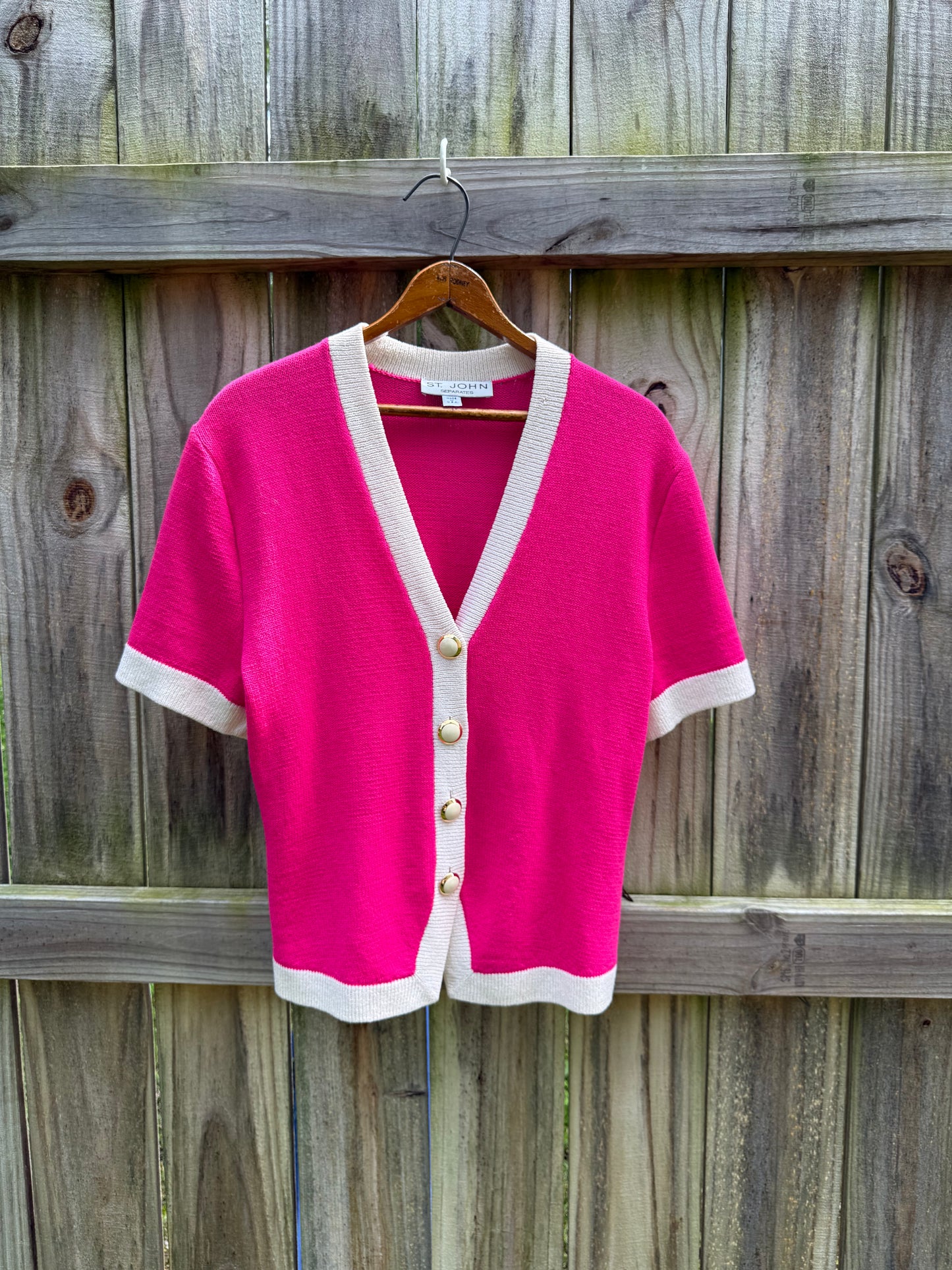 St. John Hot Pink Knit Cardigan | USA Made | Quiet Luxury