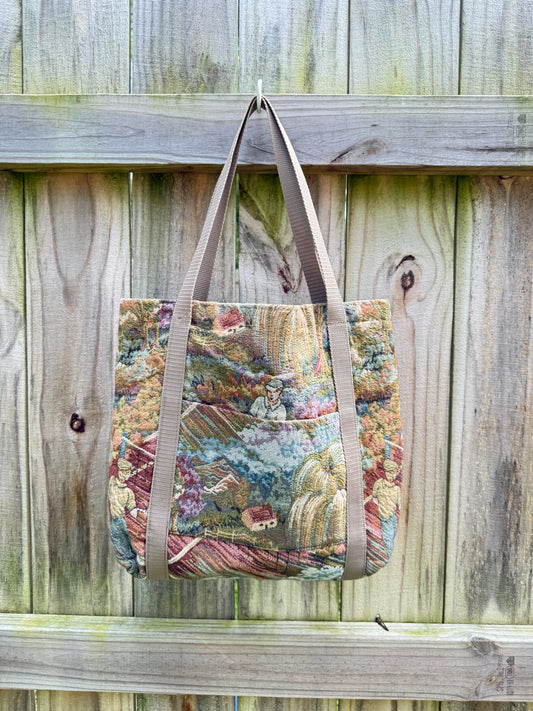 Vintage Tapestry Tennis &amp; Countryside Tote Bag | Cottagecore Ralph Lauren English Garden Market Bag