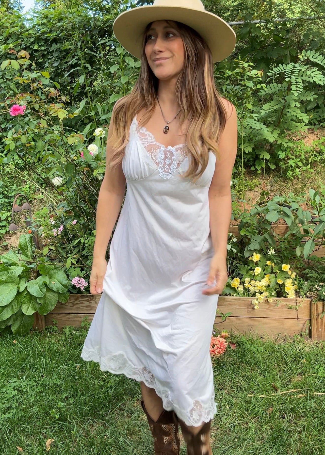 Vintage Ivory Lace Slip Dress