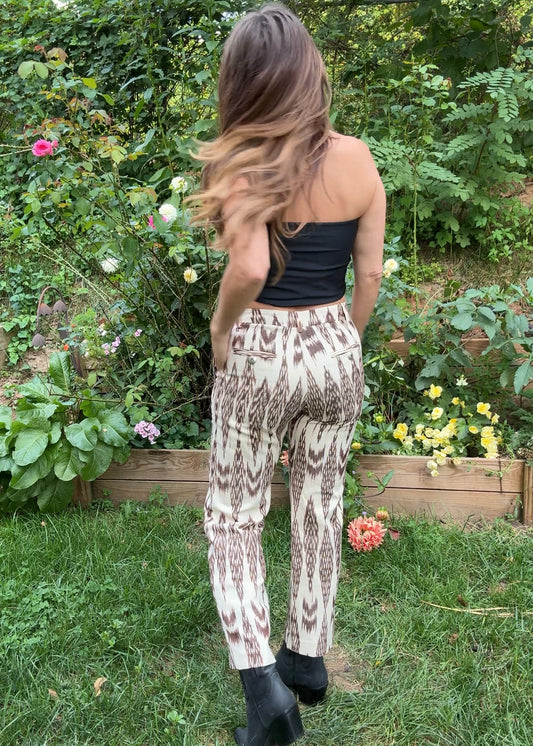 Y2K Ikat Print Cotton Pants – 90s Boho Straight Leg
