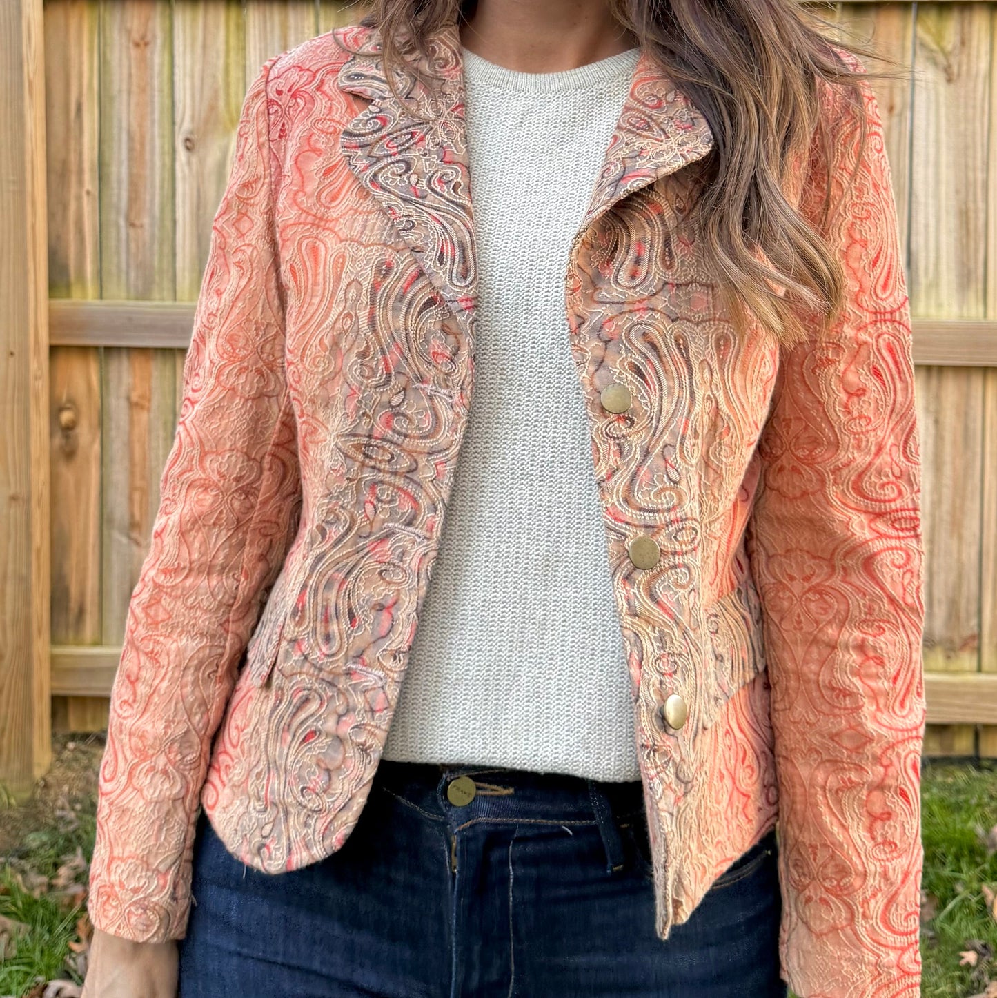 Analogy Paisley Jacquard Blazer Coral Y2K