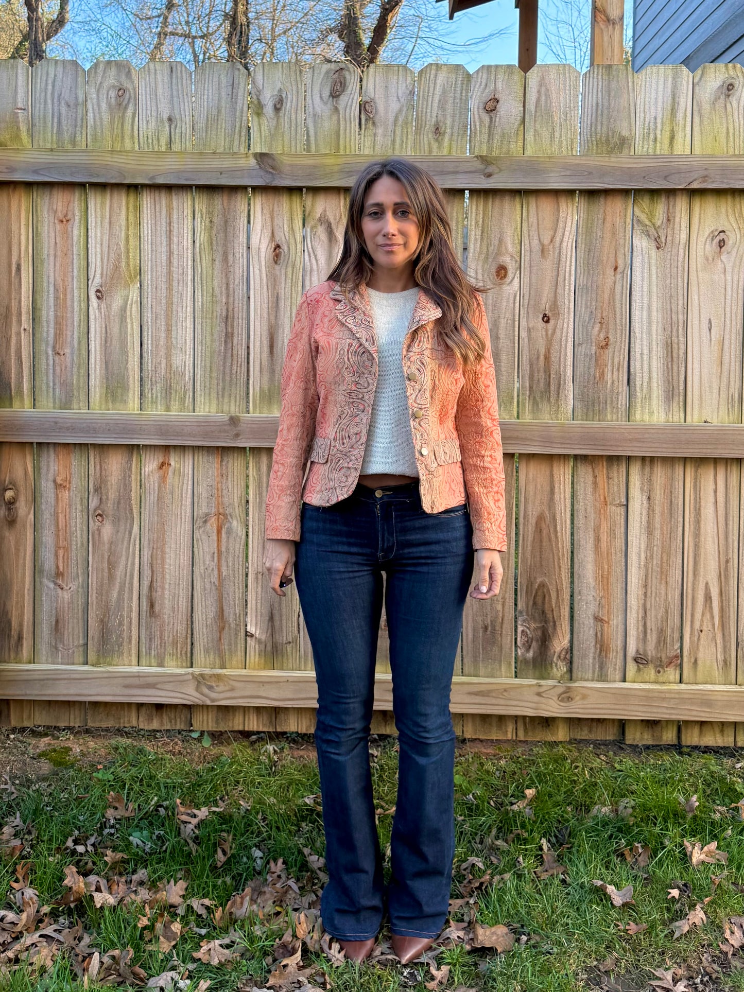 Analogy Paisley Jacquard Blazer Coral Y2K