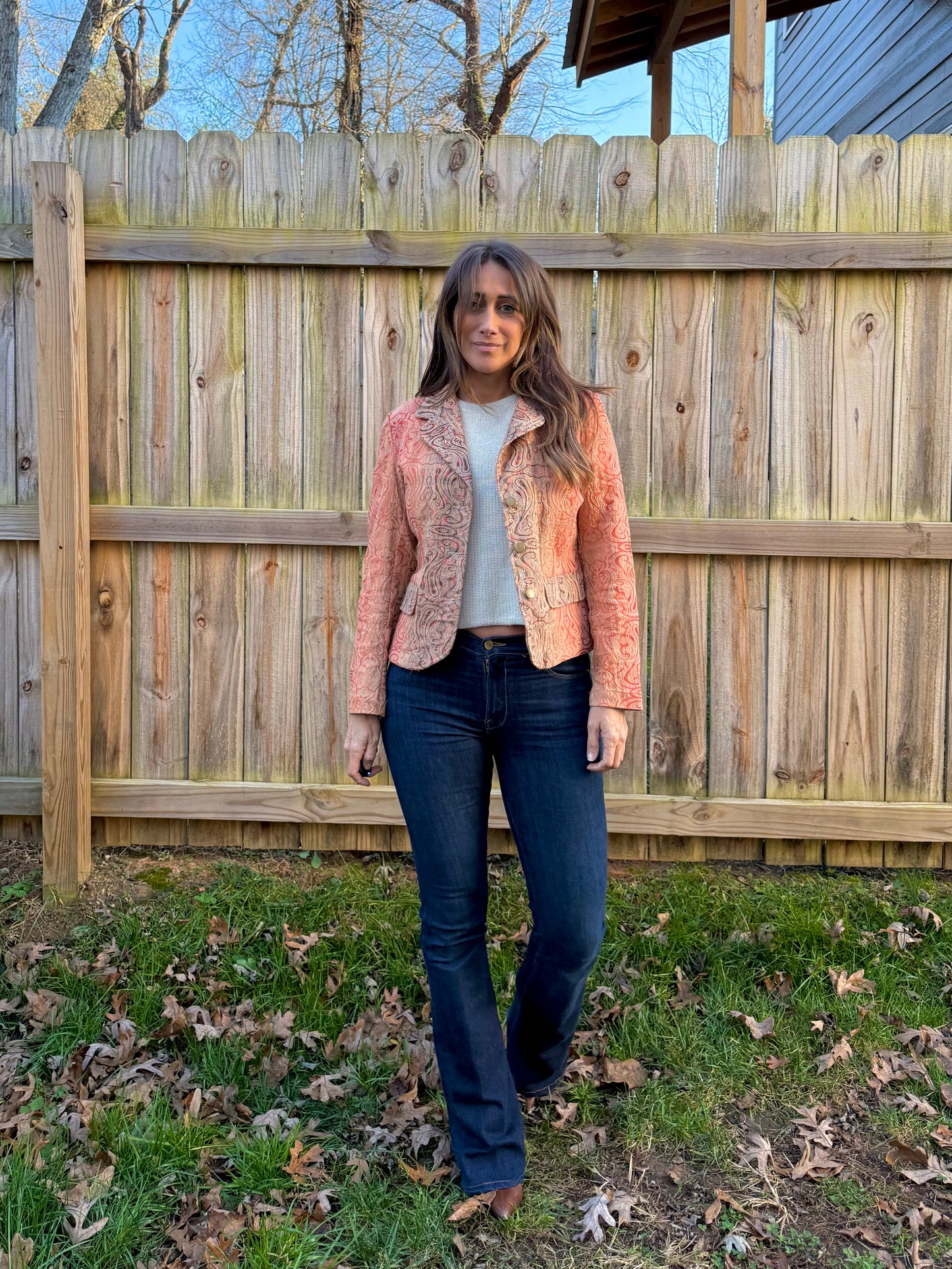 Analogy Paisley Jacquard Blazer Coral Y2K