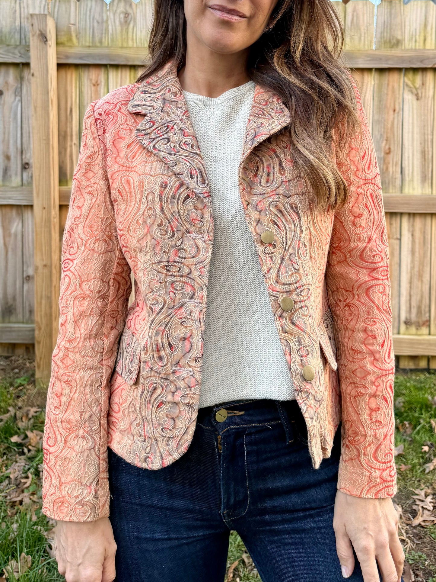 Analogy Paisley Jacquard Blazer Coral Y2K