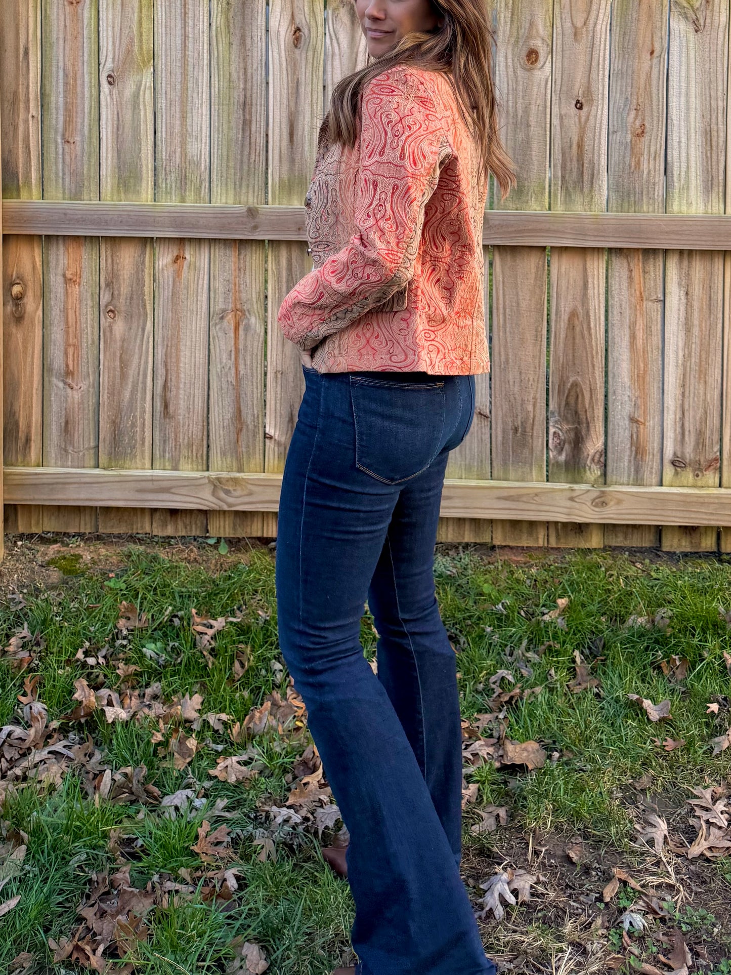 Analogy Paisley Jacquard Blazer Coral Y2K