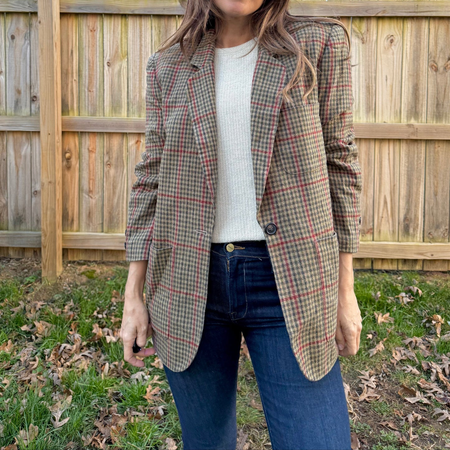 Vintage 100% Silk Plaid Blazer