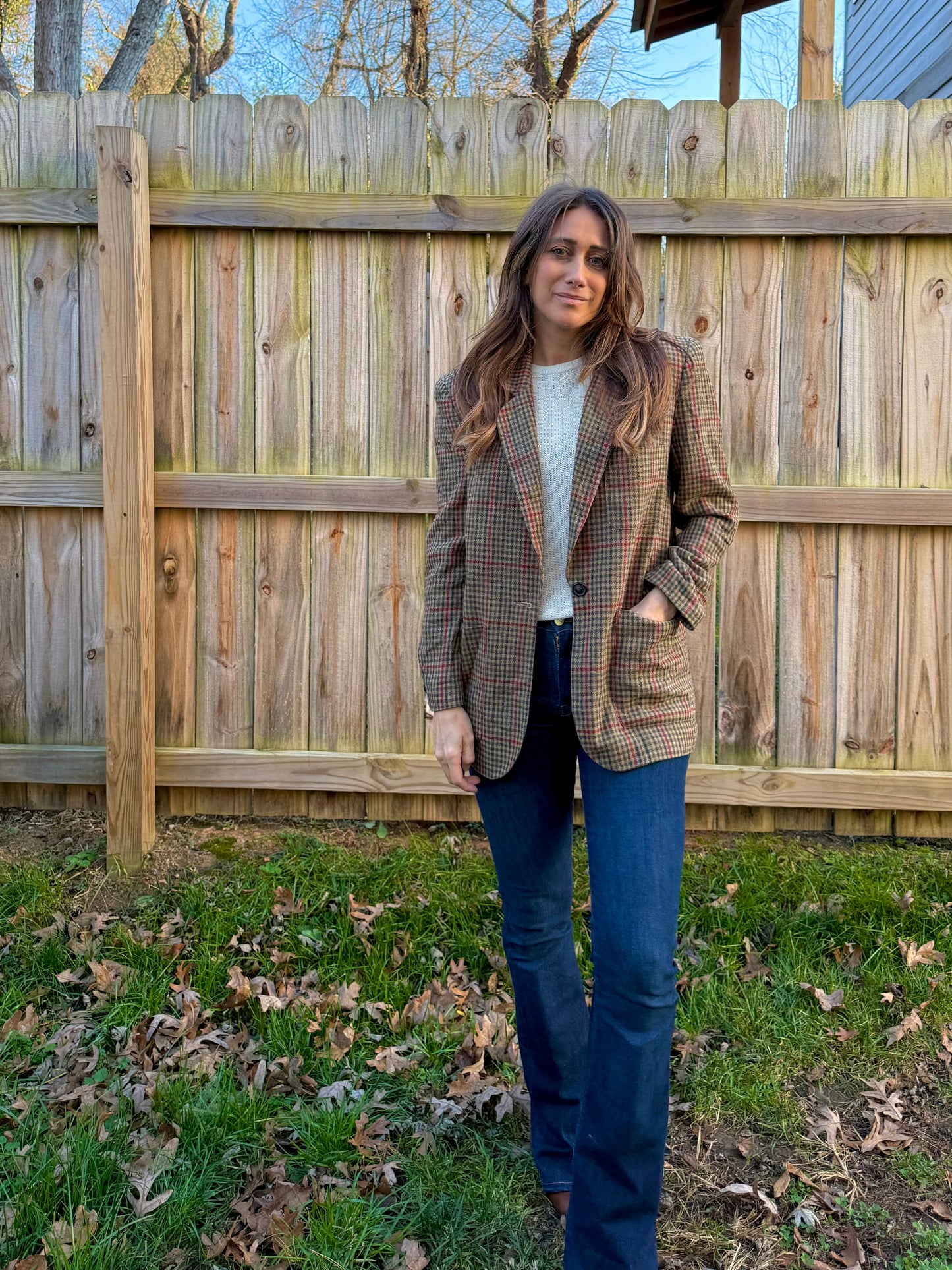 Vintage 100% Silk Plaid Blazer