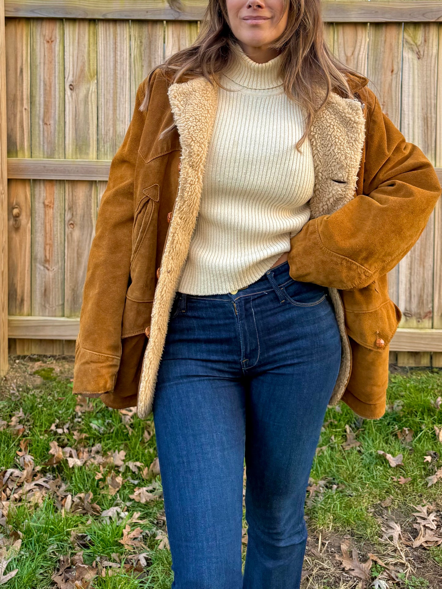 Schott western suede shearling coat jacket made in USA caramel brown vintage