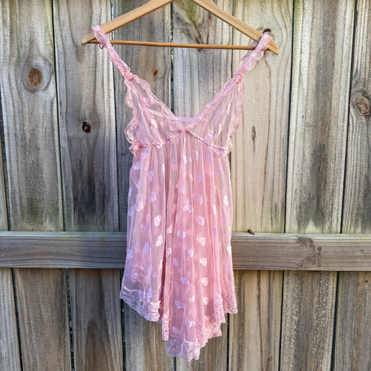 Pink Heart Mesh Slip Dress – Y2K Valentine Lingerie Mini