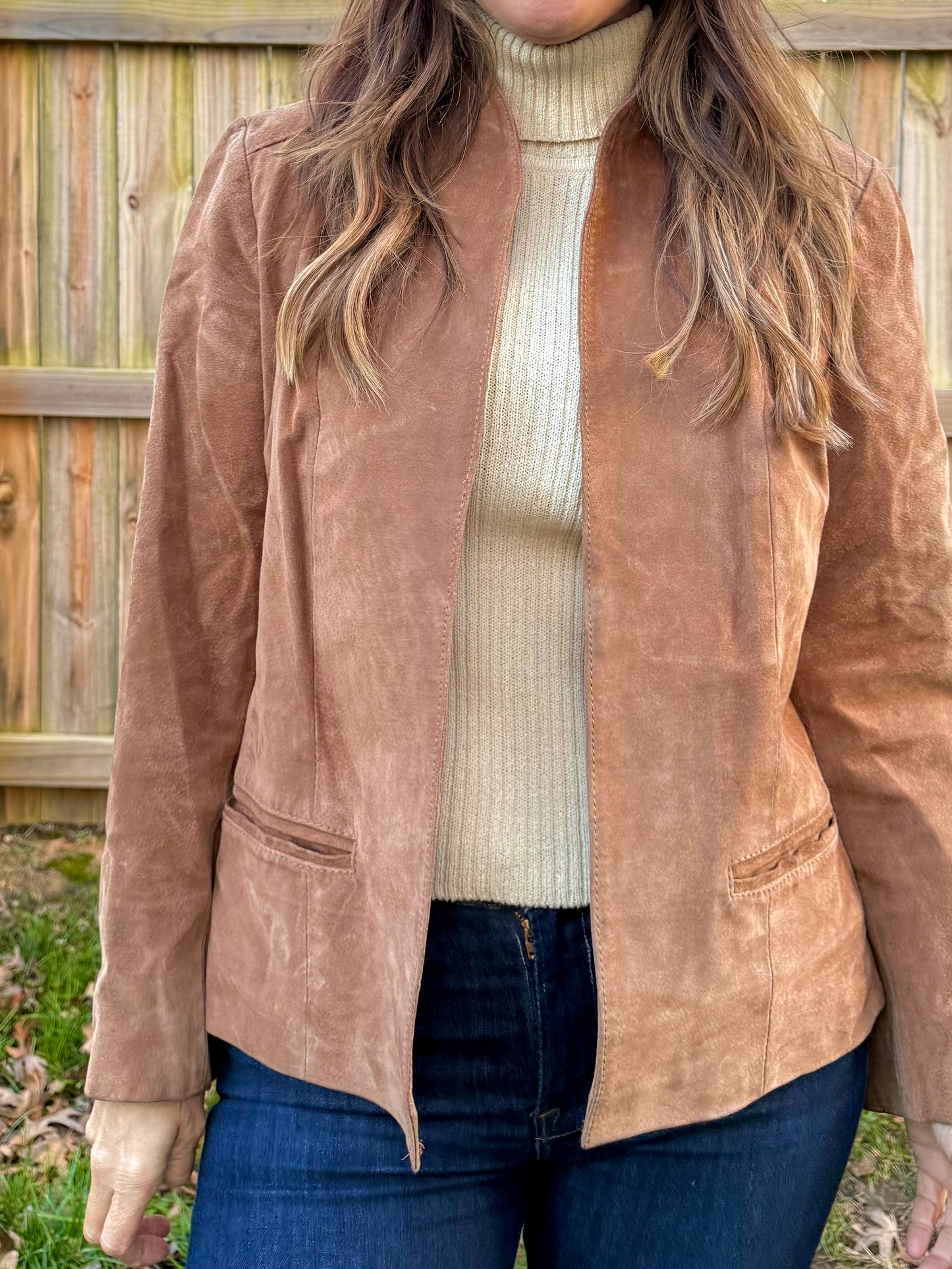 Brown Suede Open-Front Lodge Jacket - Quiet Luxury