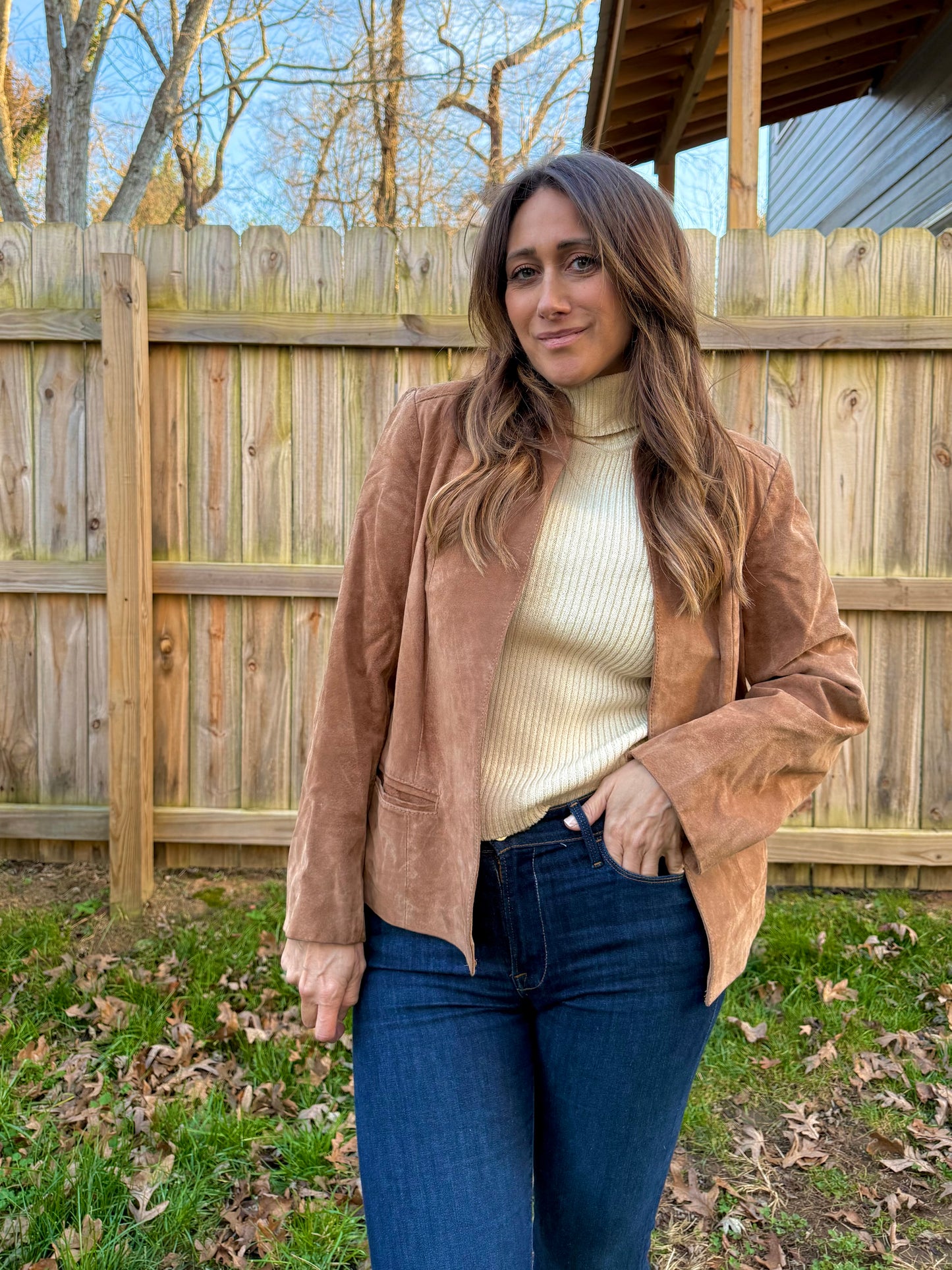 Brown Suede Open-Front Lodge Jacket - Quiet Luxury