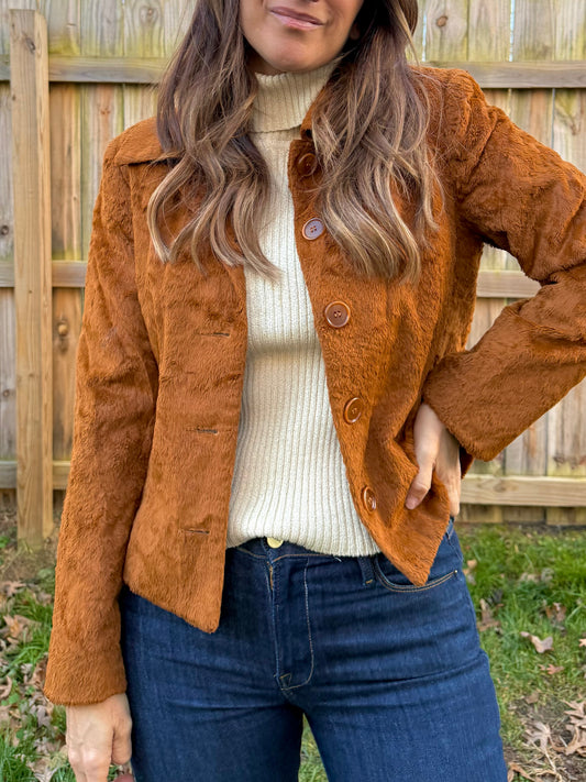 Rust Faux Fur Vintage Teddy Jacket Cognac