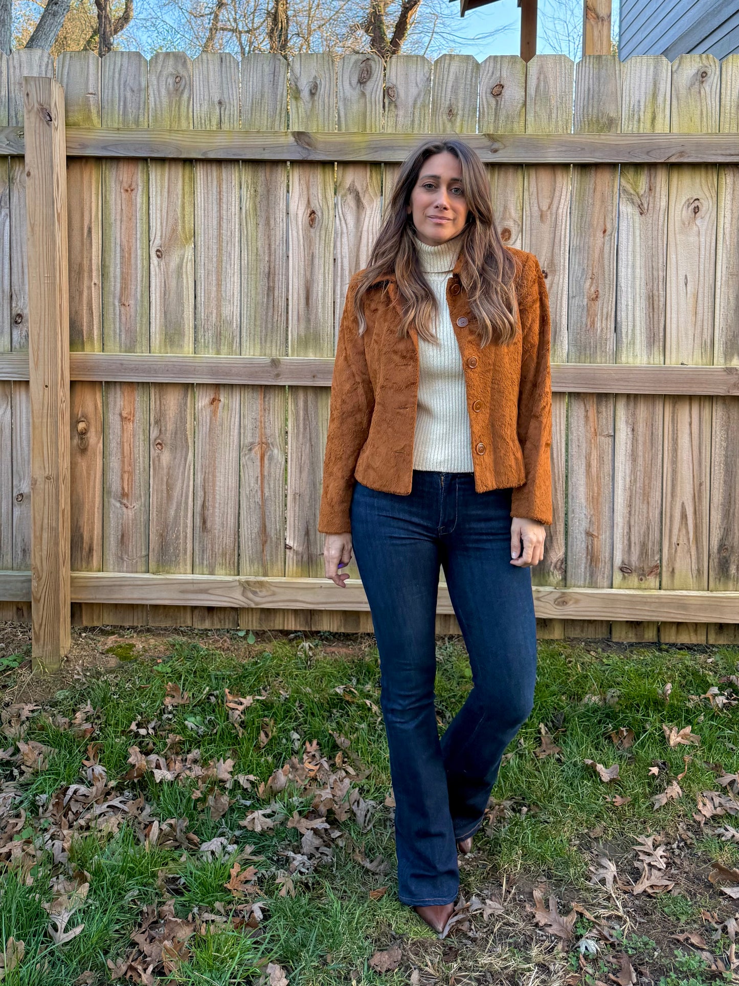 Rust Faux Fur Vintage Teddy Jacket Cognac