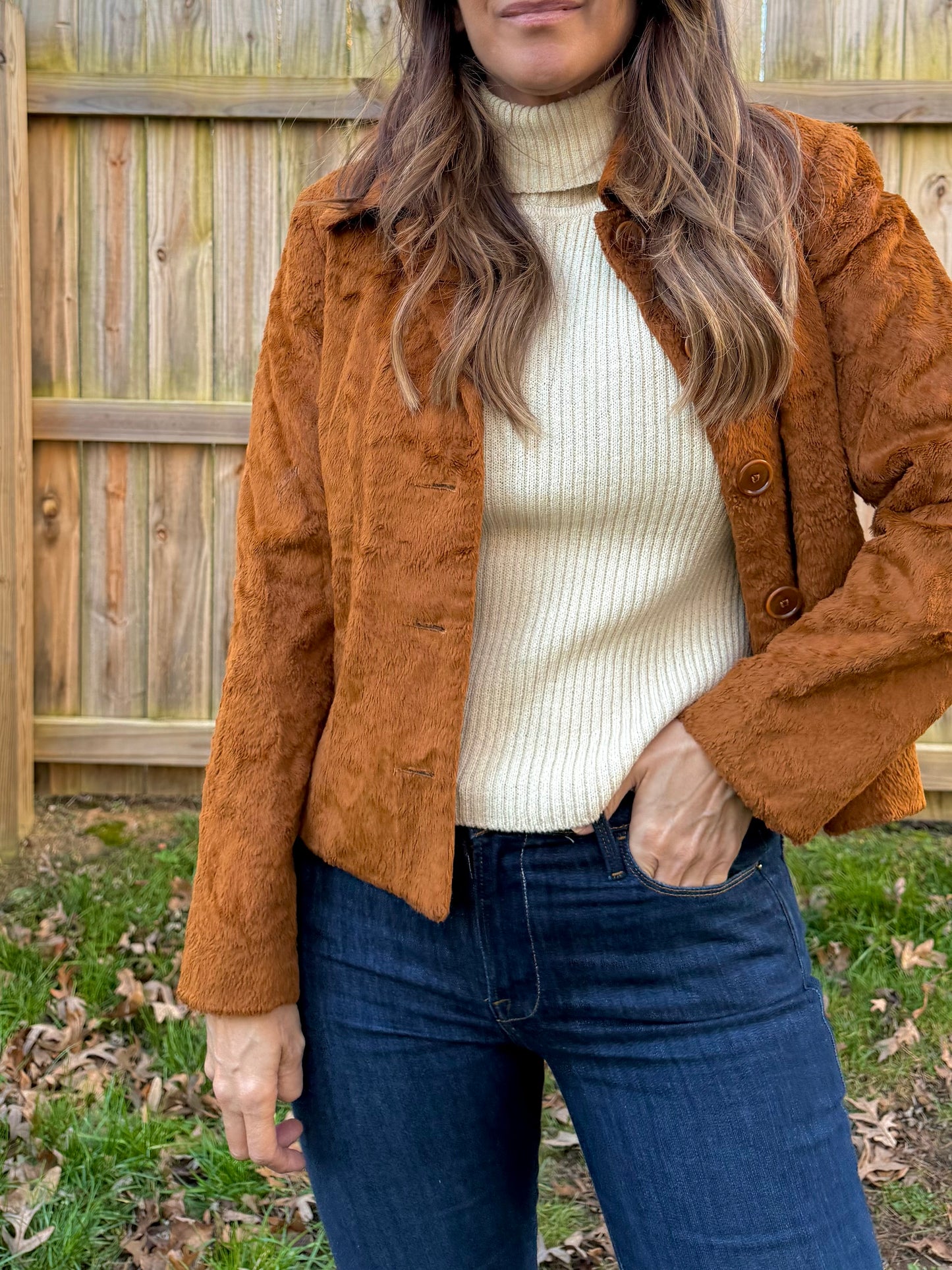 Rust Faux Fur Vintage Teddy Jacket Cognac