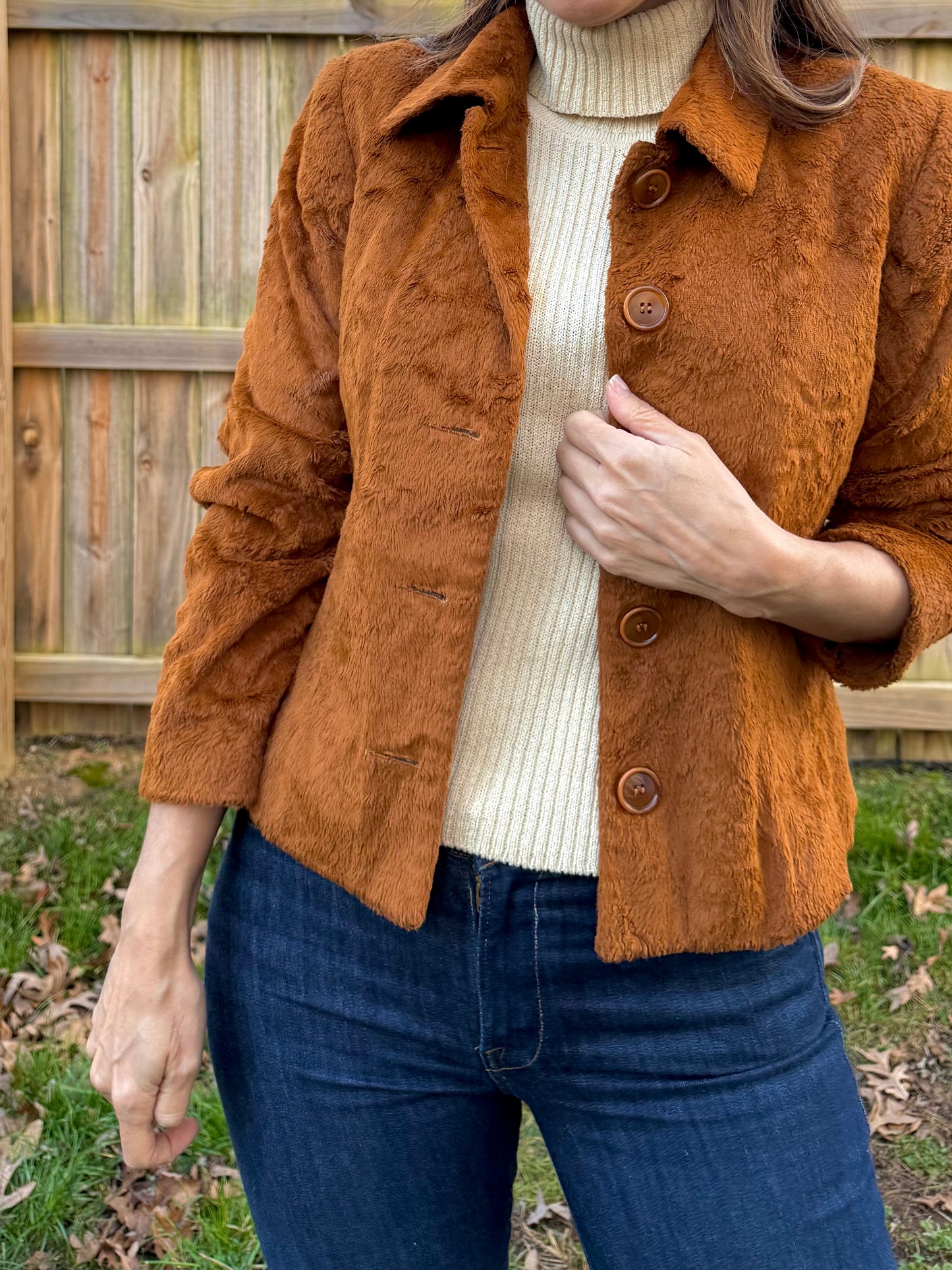 Rust Faux Fur Vintage Teddy Jacket Cognac