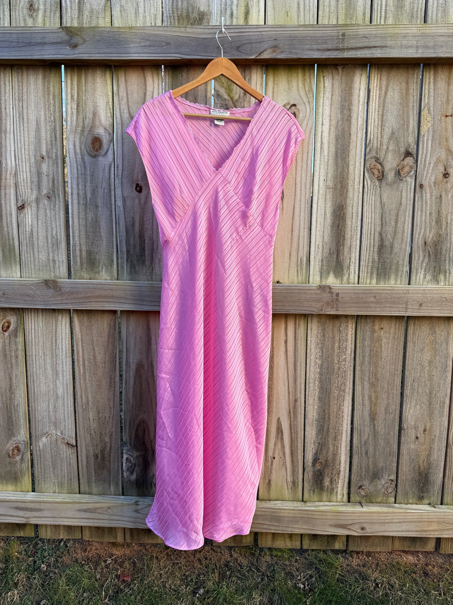 Vintage Pink Sheer Bias Nightgown – Soft Stripe Chiffon Slip