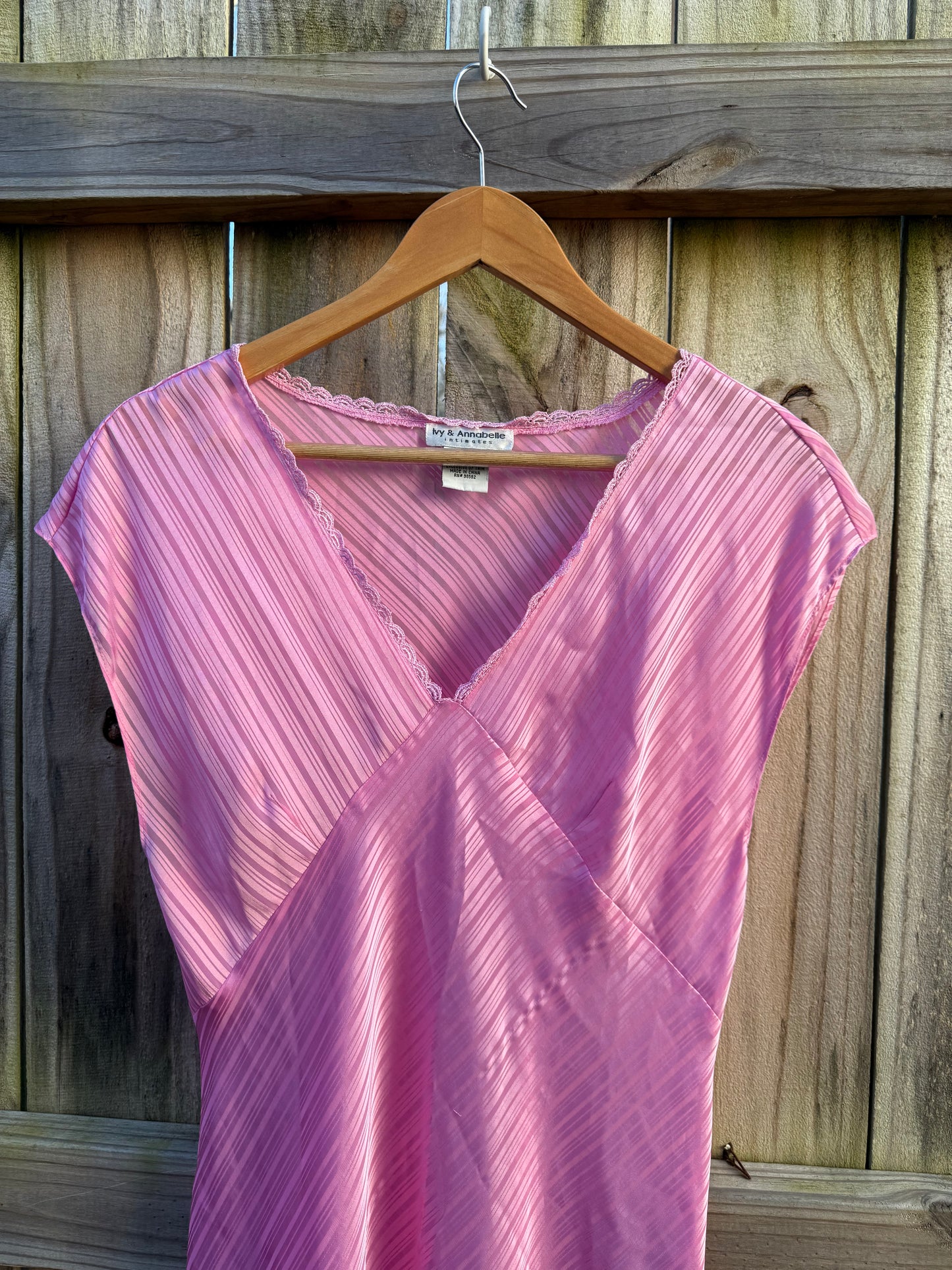 Vintage Pink Sheer Bias Nightgown – Soft Stripe Chiffon Slip